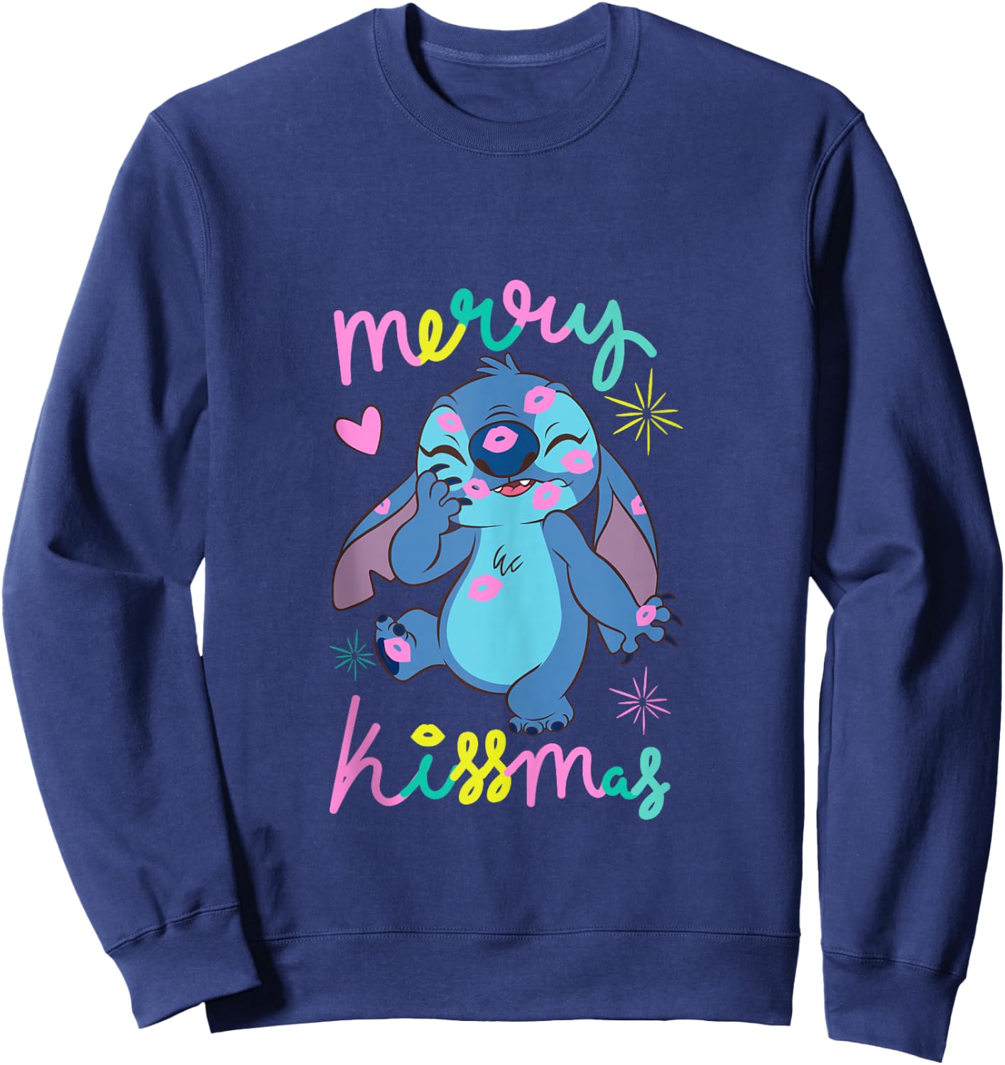 Disney Lilo & Stitch Christmas Merry Kissmas Stitch Logo Sweatshirt - Sweatshirt | Navy