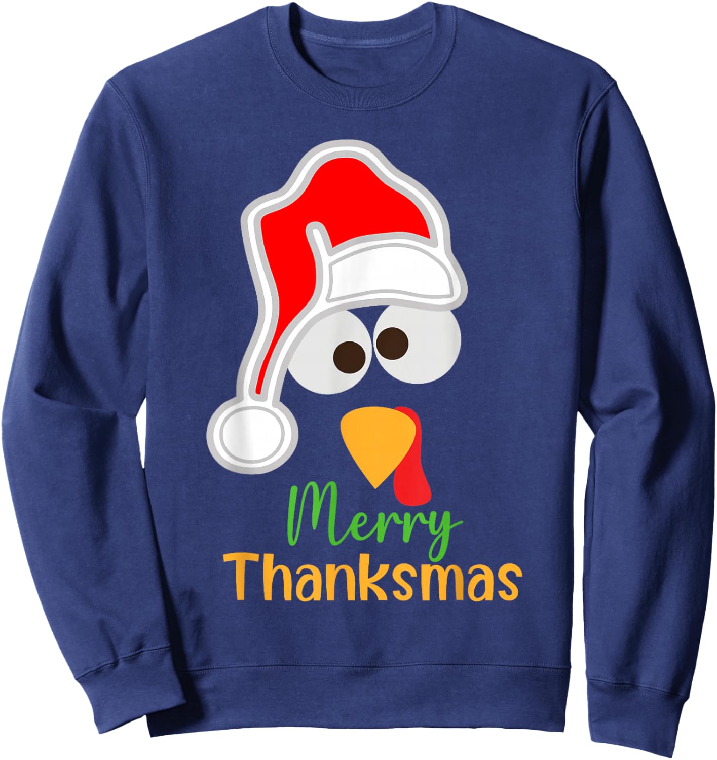 Santa Turkey Merry Thanksmas Thanksgiving Christmas Sweatshirt - Sweatshirt | Navy