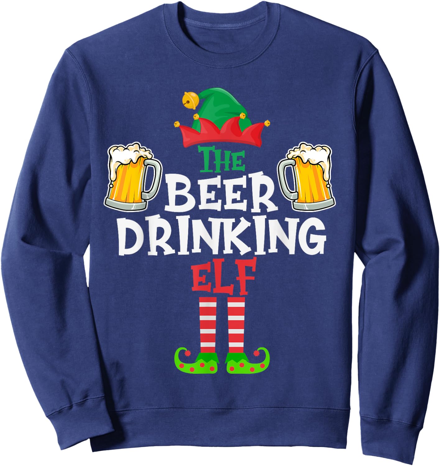 The Beer Drinking Elf, Funny Matching Family Group Christmas Sweatshirt - Sweatshirt | Navy