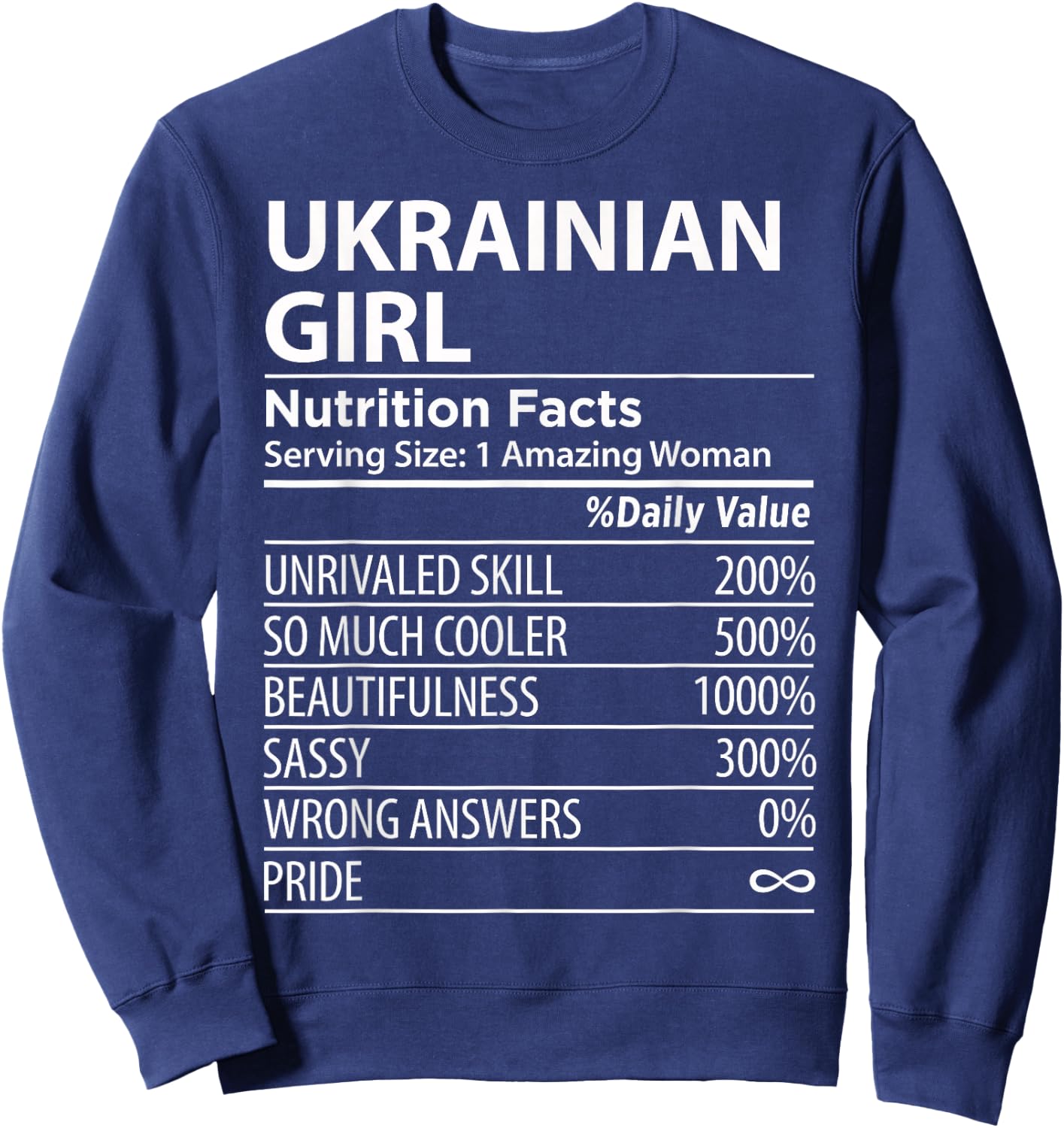 Ukrainian Girl Nutrition Facts Funny Ukraine Sweatshirt - Sweatshirt | Navy