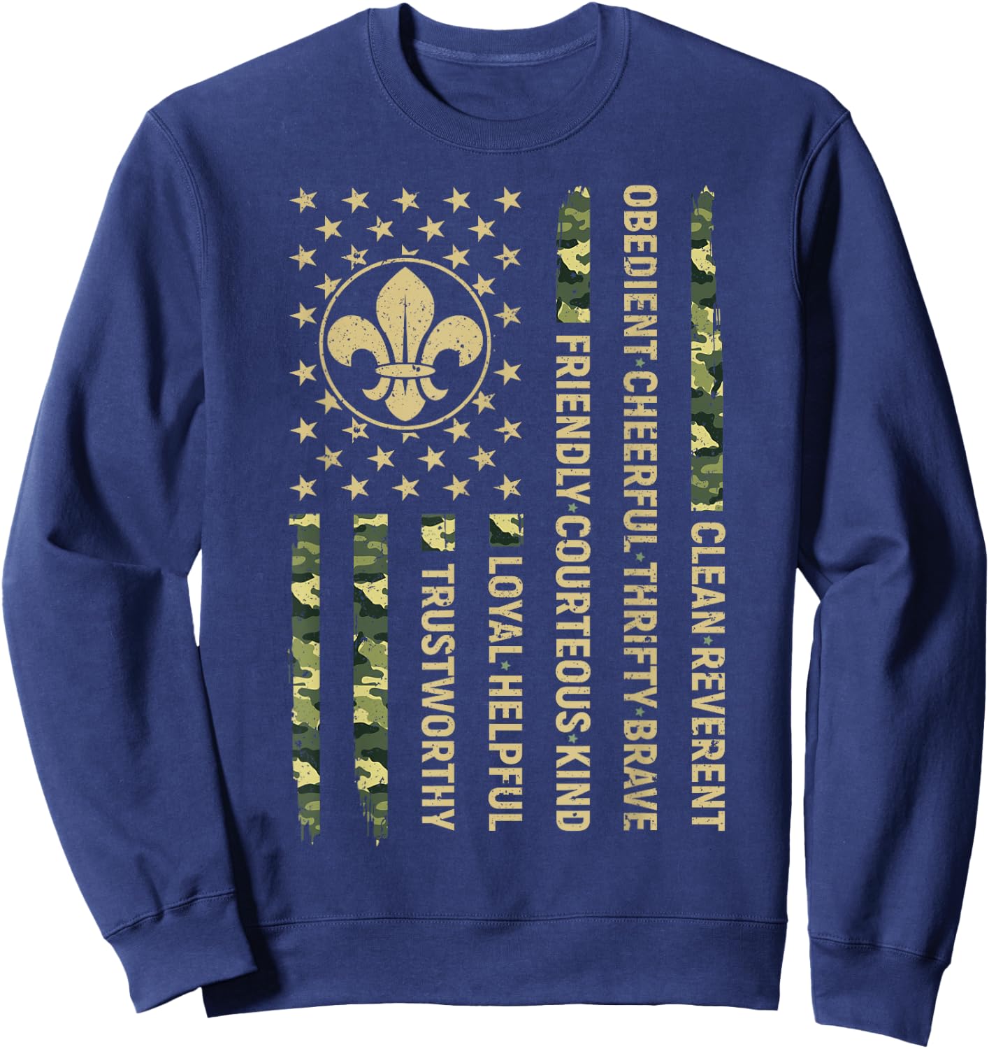 Scout Leader Funny Scout Camping Camo US America Flag Sweatshirt - Sweatshirt | Navy