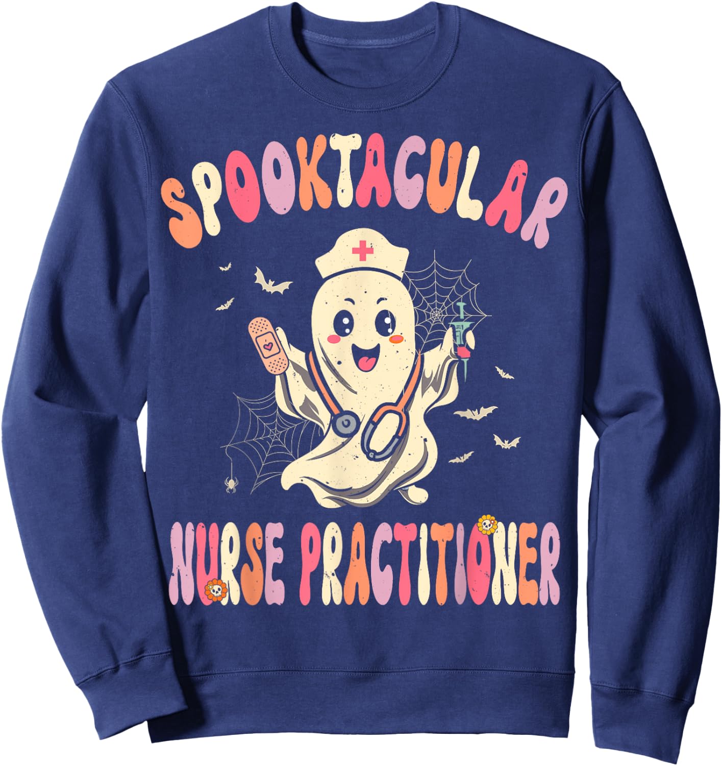 Spooktacular Nurse Practitioner Retro Halloween Ghost Nurse Sweatshirt - Sweatshirt | Navy