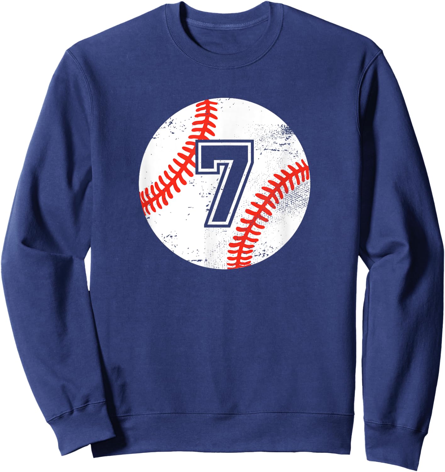 Baseball Player #7 Baseball Mom Dad Jersey Number 7 Vintage Sweatshirt - Sweatshirt | Navy