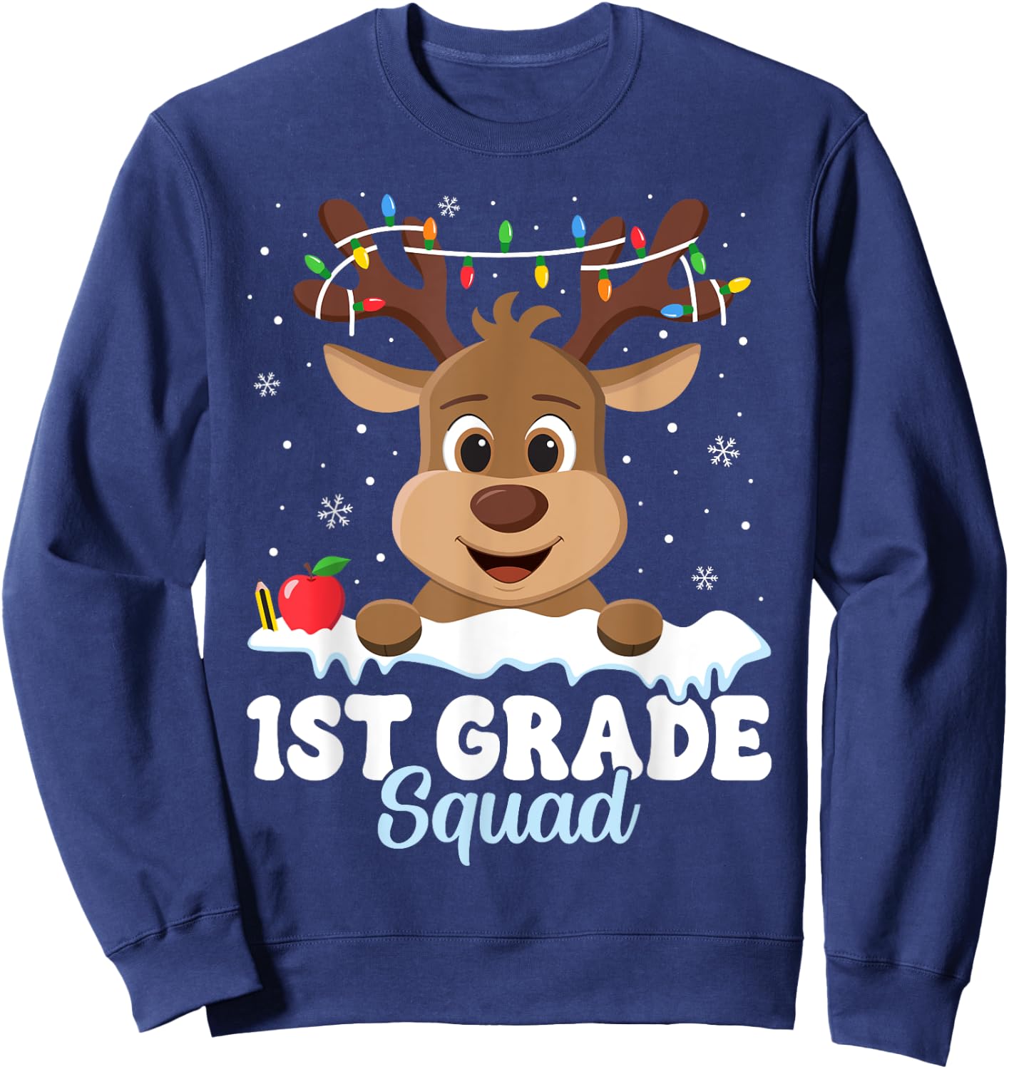 1st Grade Teacher Christmas First Grade Squad Reindeer Xmas Sweatshirt - Sweatshirt | Navy