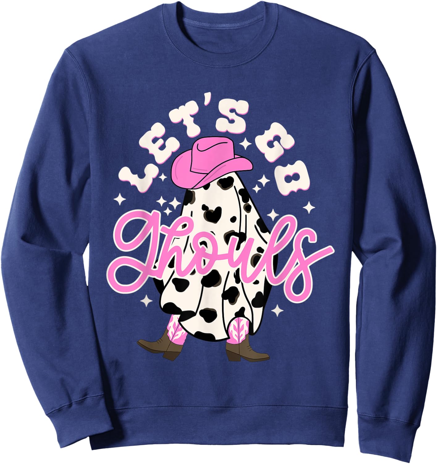 Let's Go Ghouls Cowgirl Western Spooky Halloween Cute Retro Sweatshirt - Sweatshirt | Navy