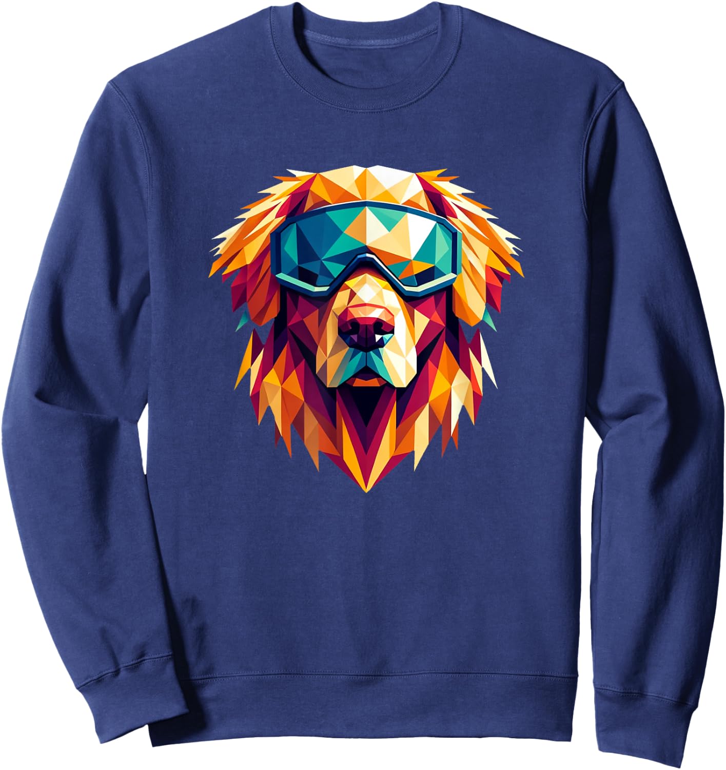 Golden Retriever Dog Wearing Ski Snowboard Goggles Geometric Sweatshirt - Sweatshirt | Navy