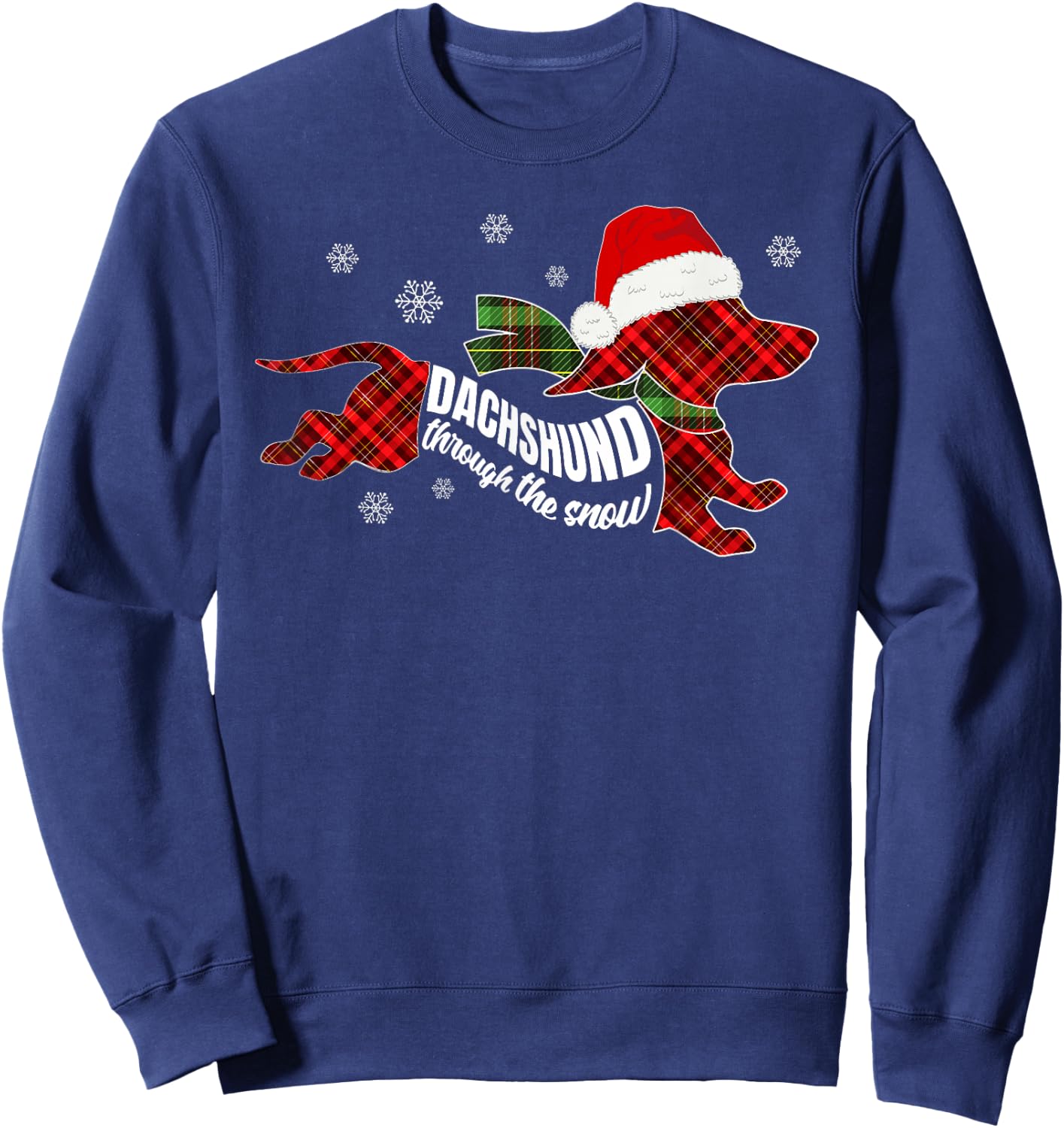 Merry Christmas Dachshund Dog Through The Snow Plaid Xmas Sweatshirt - Sweatshirt | Navy