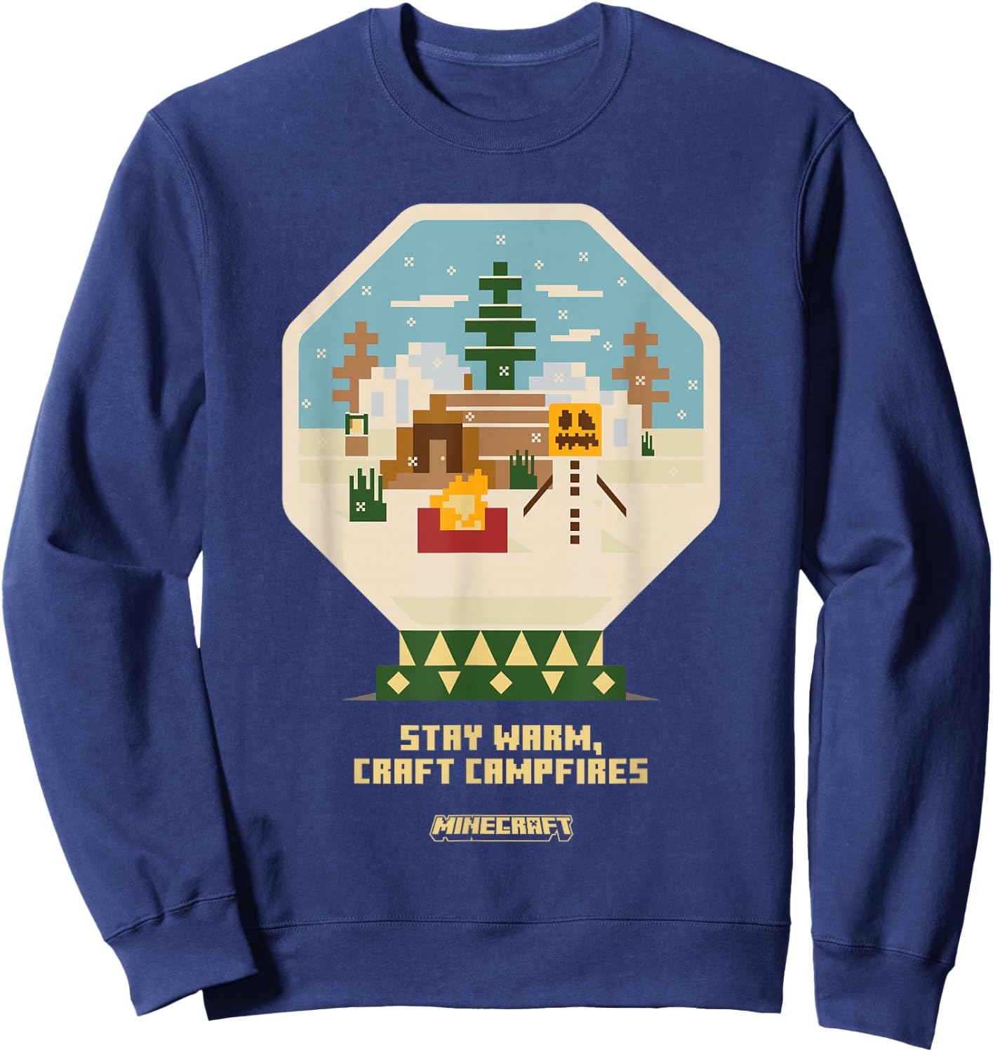 Minecraft Christmas Stay Warm Craft Campfires Snow Globe Sweatshirt - Sweatshirt | Navy