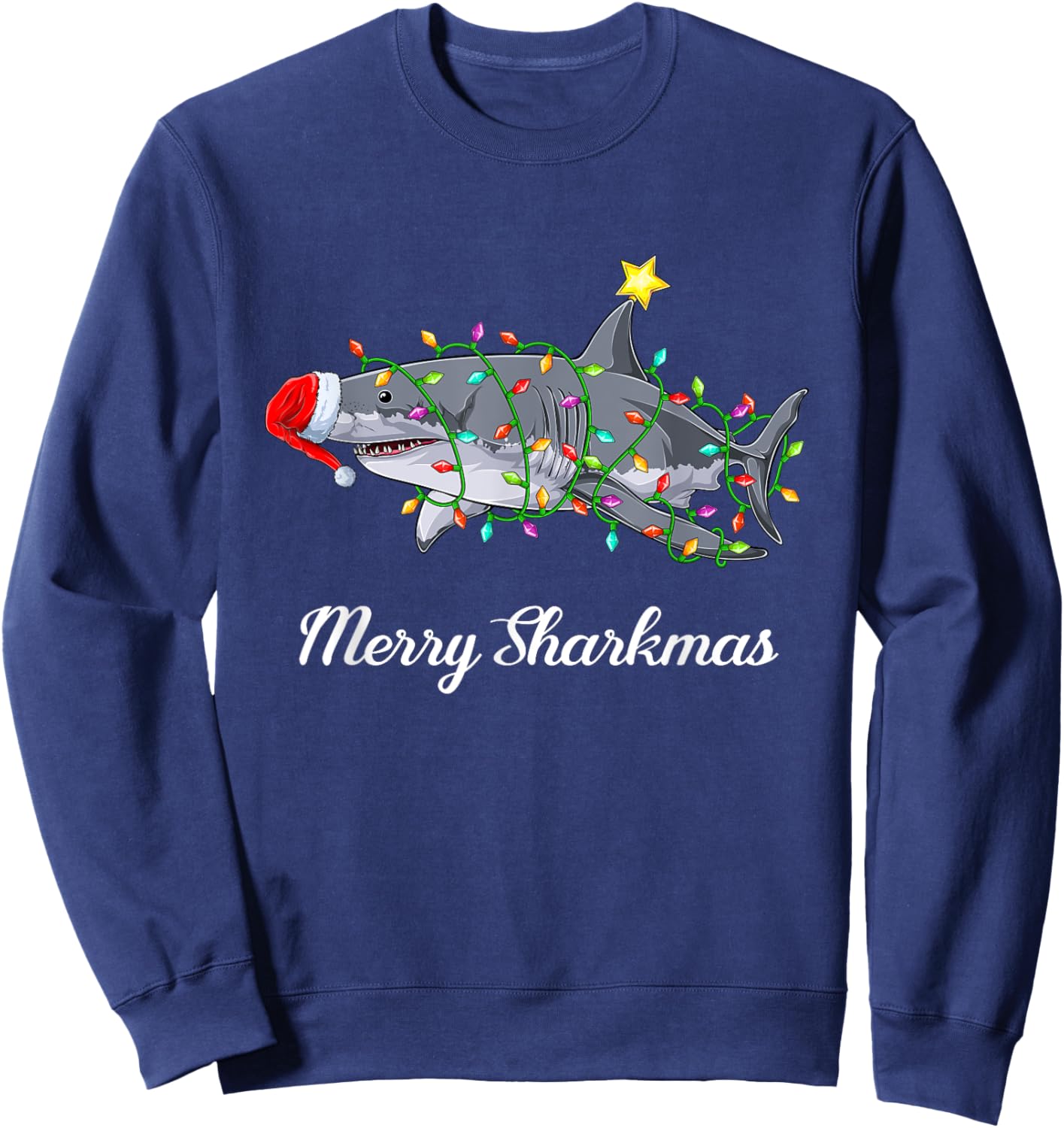Shark Santa Claus Children Men Christmas Ugly Christmas Sweatshirt - Sweatshirt | Navy