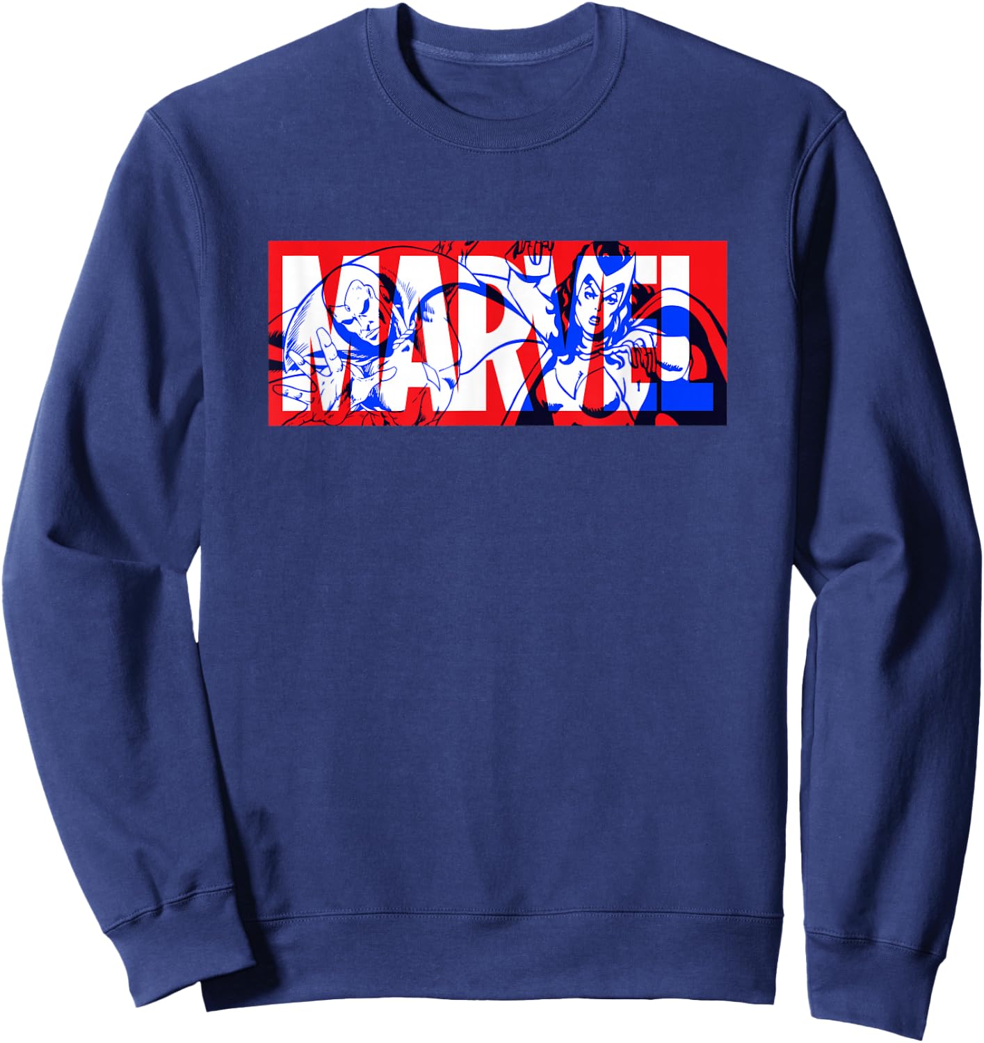 Marvel Logo Vision and The Scarlet Witch Comic Art Avengers Sweatshirt - Sweatshirt | Navy