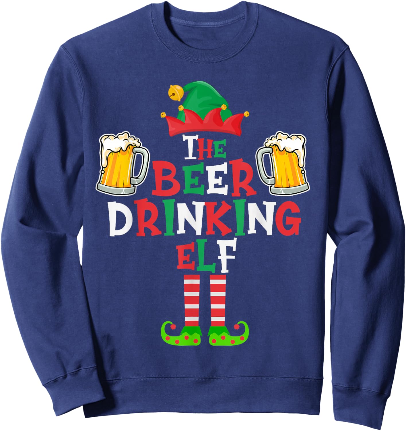 The Beer Drinking Elf, Funny Matching Family Group Christmas Sweatshirt - Sweatshirt | Navy