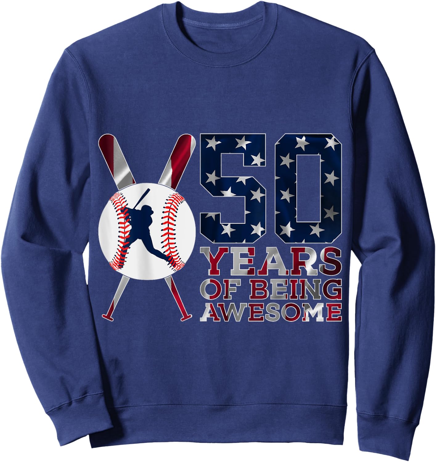 50 Years of Being Awesome Baseball 50th Birthday Sweatshirt - Sweatshirt | Navy
