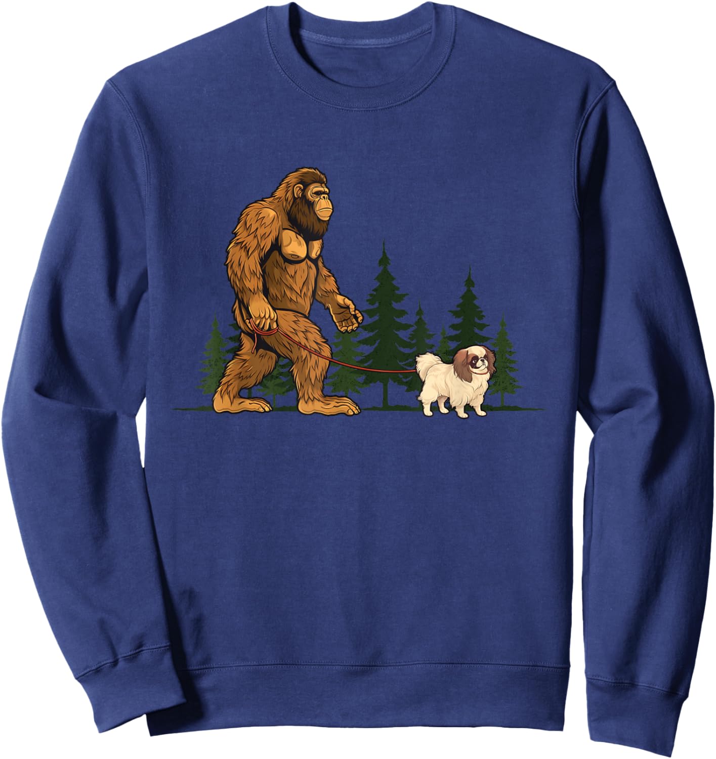 Funny Japanese Chin Bigfoot Dog Walking Dog Mom Dad Kids Sweatshirt - Sweatshirt | Navy