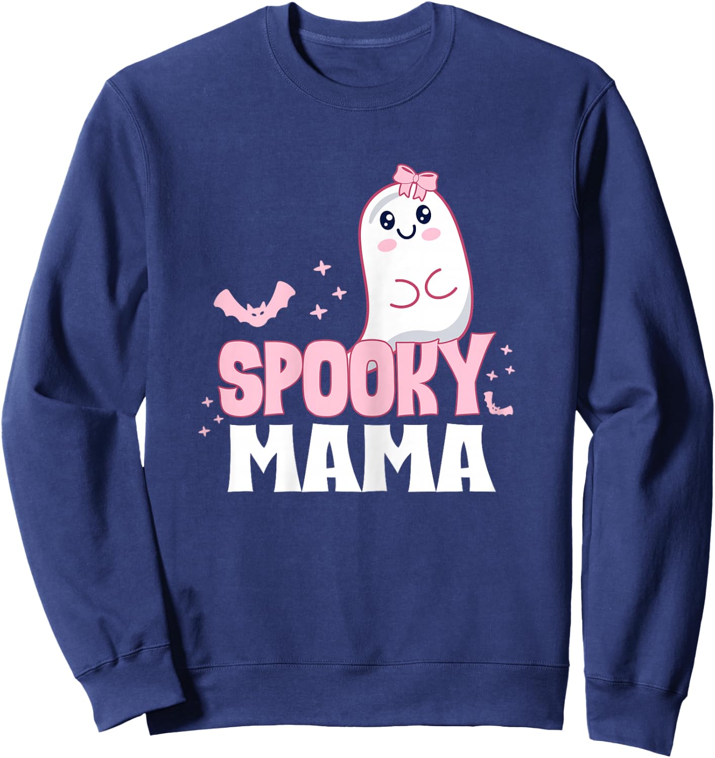 Spooky Mama Family Cute Pink White Ghost Boo Halloween Sweatshirt - Sweatshirt | Navy