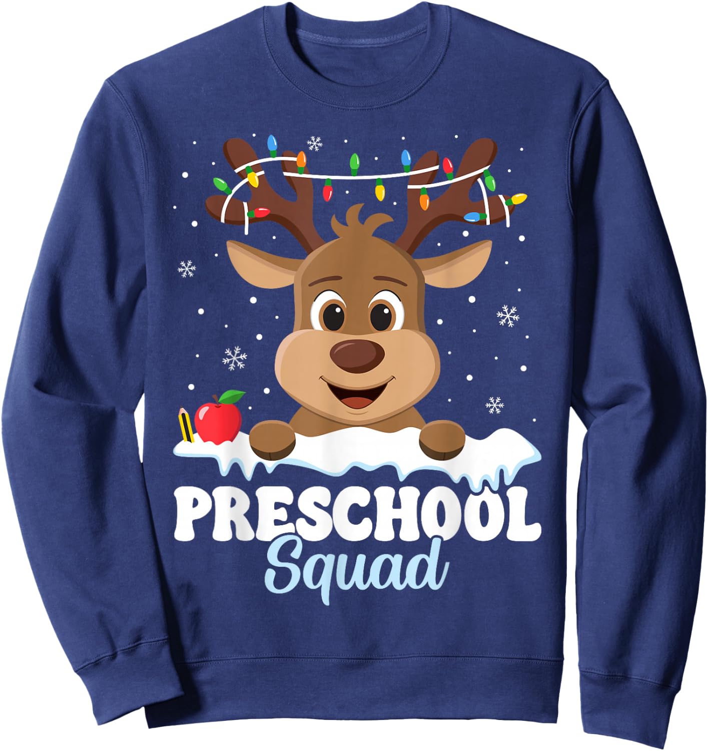 Preschool Teacher Christmas Preschool Squad Reindeer Xmas Sweatshirt - Sweatshirt | Navy