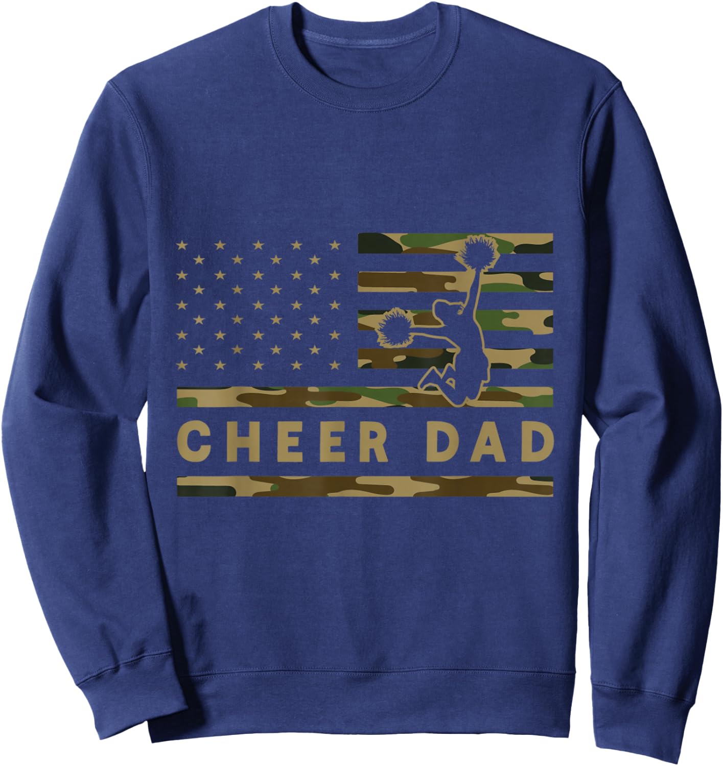 Cheer Dad Camo American Flag Cheerleader Supporter Sweatshirt - Sweatshirt | Navy