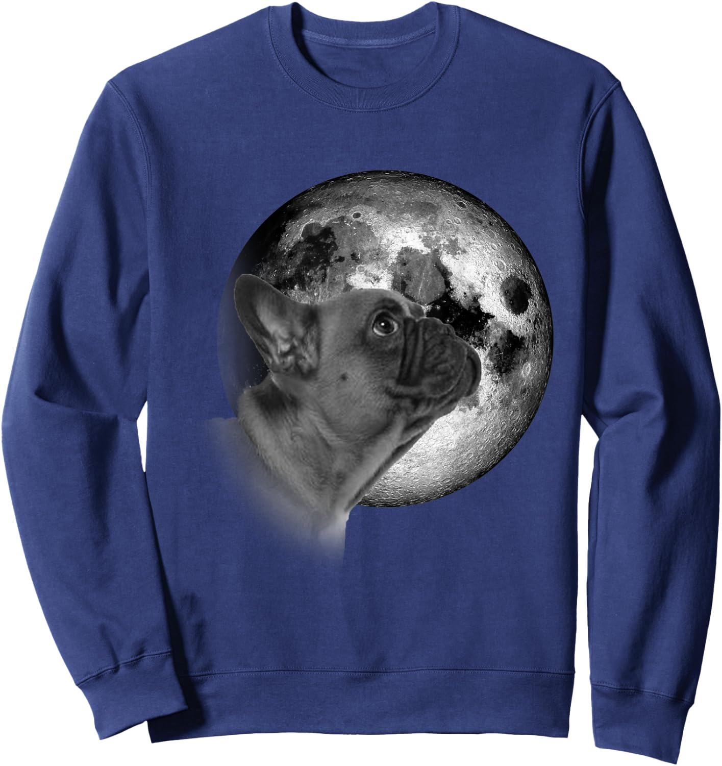 Funny cute French Bulldog with Moon Frenchie Dog Lovers Sweatshirt - Sweatshirt | Navy