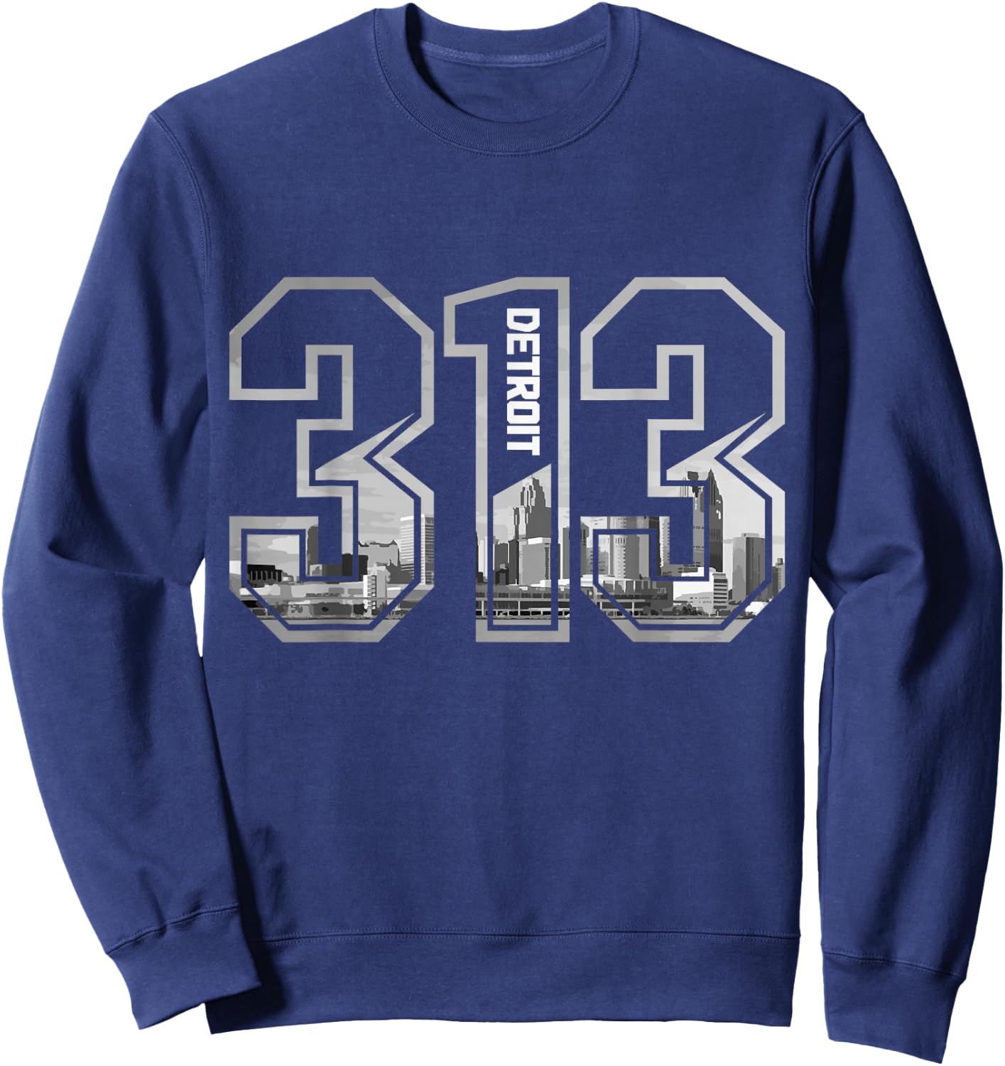 Detroit Michigan 313 Area Code Pride Skyline Vintage Sweatshirt - Sweatshirt | Navy