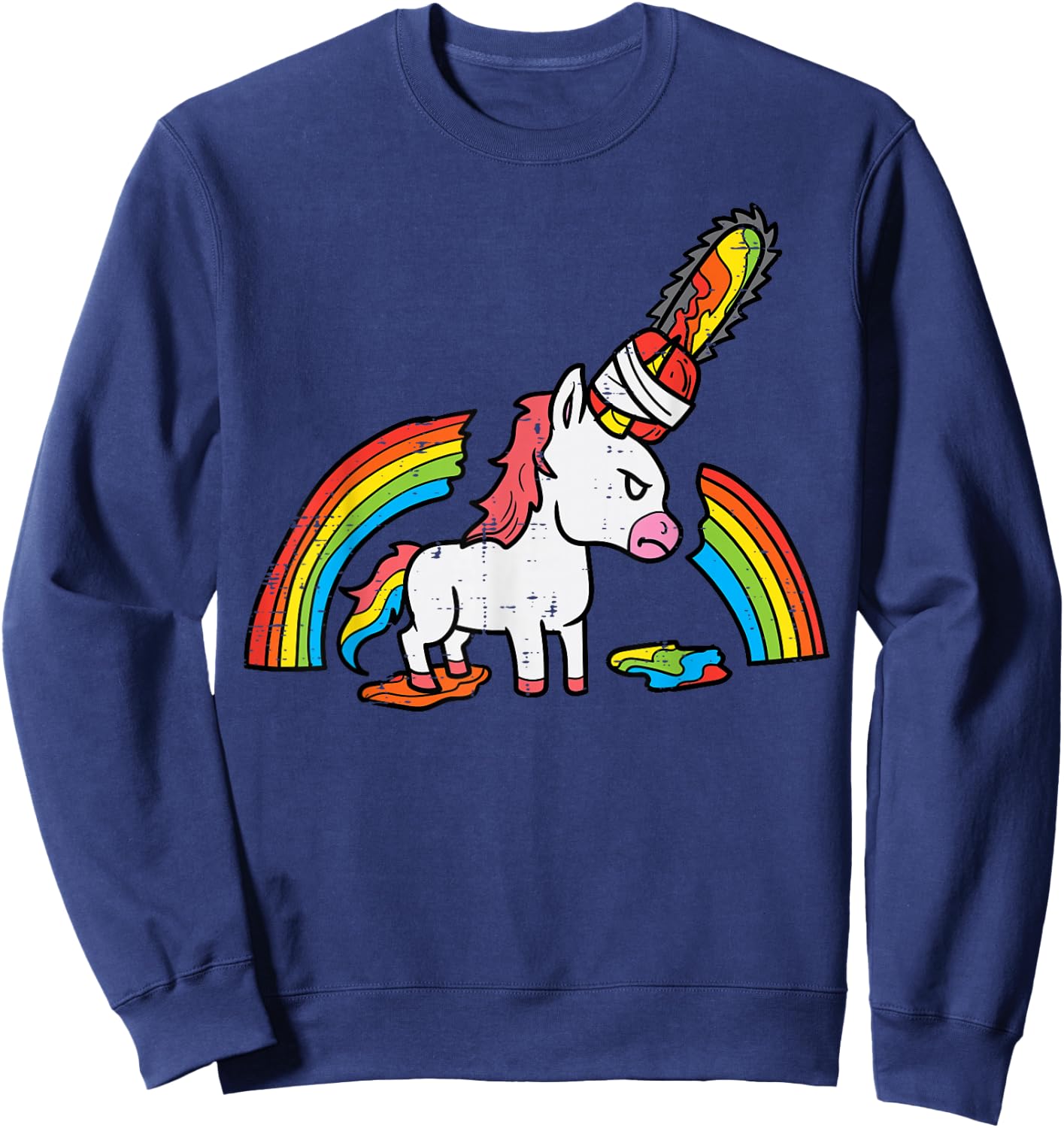 Unicorn Chainsaw Horror Funny Grim Halloween Men Women Kids Sweatshirt - Sweatshirt | Navy