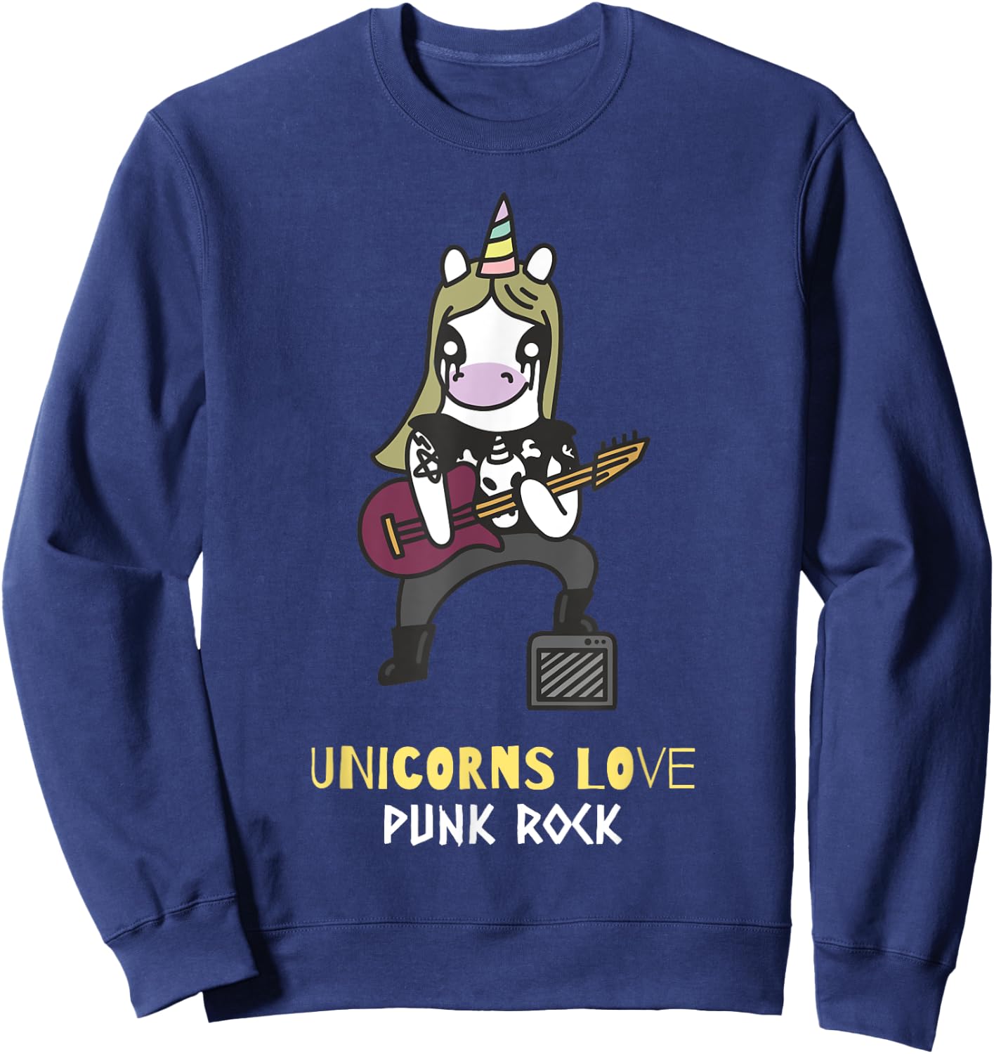 Punk Rock Unicorn Band Unicorns Love Punk Rock Sweatshirt - Sweatshirt | Navy