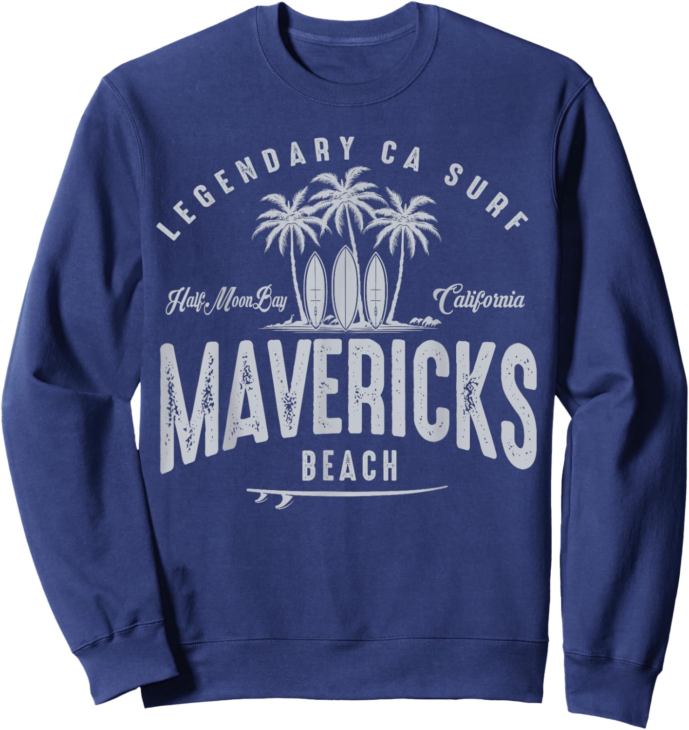 THREE VINTAGE SURFBOARDS AND PALMS - Mavericks Beach Men Women Kids Sweatshirt - Sweatshirt | Navy
