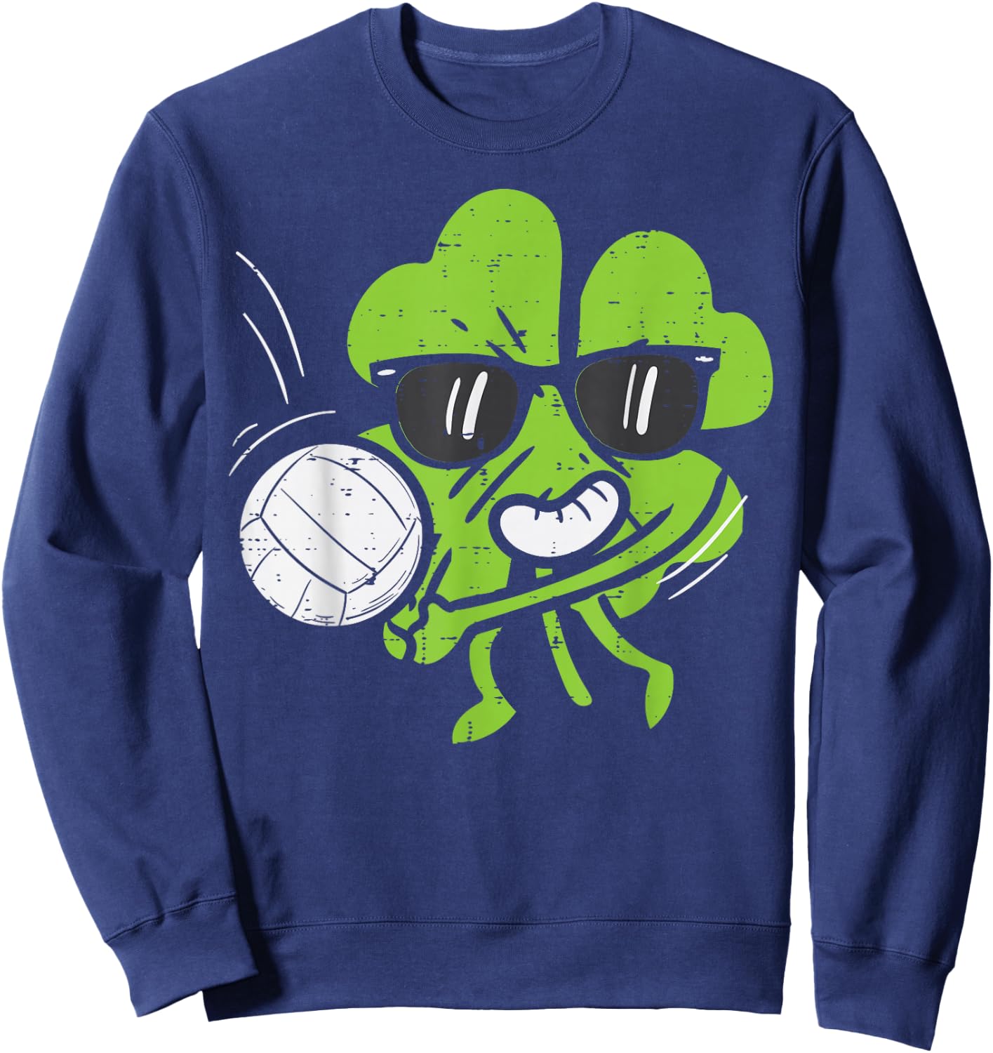 Shamrock Playing Volleyball Cute St Patricks Day Boys Girls Sweatshirt - Sweatshirt | Navy