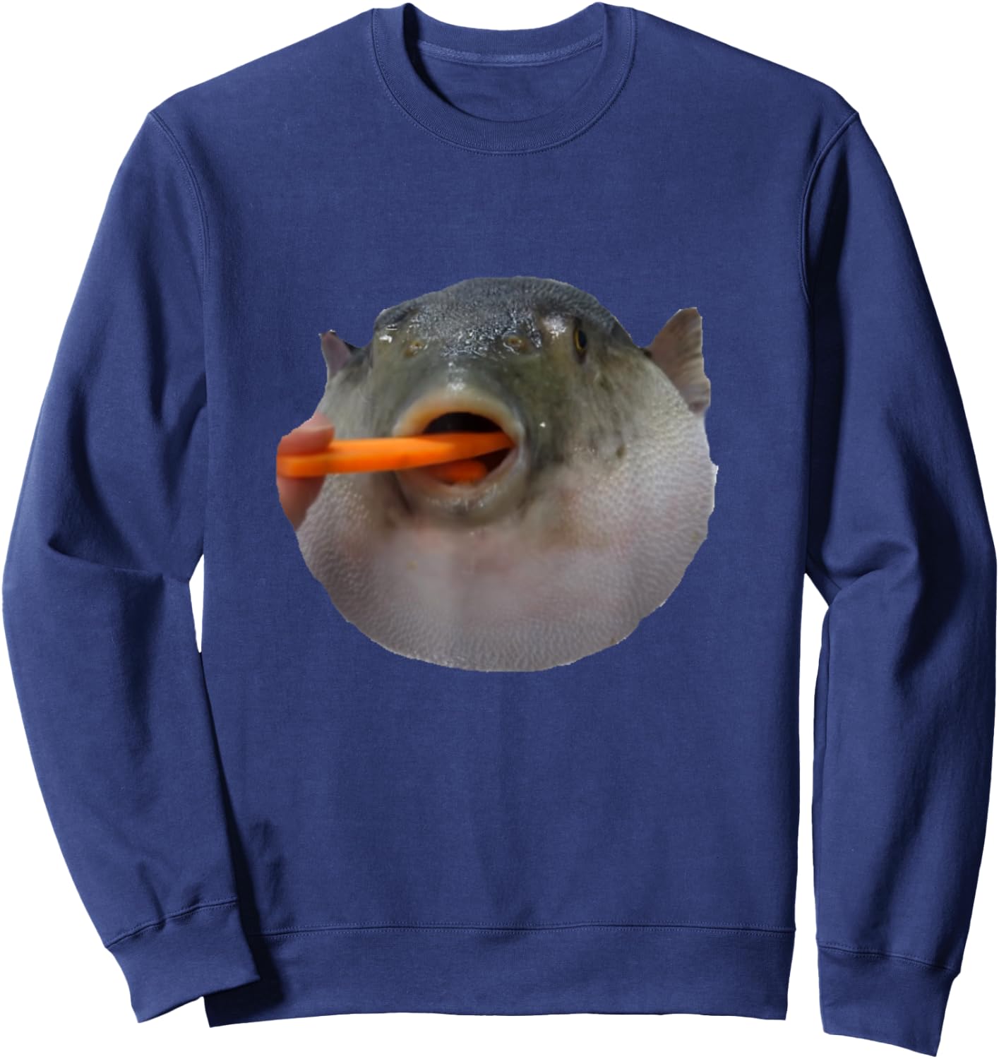Pufferfish Eating a Carrot Meme Sweatshirt - Sweatshirt | Navy