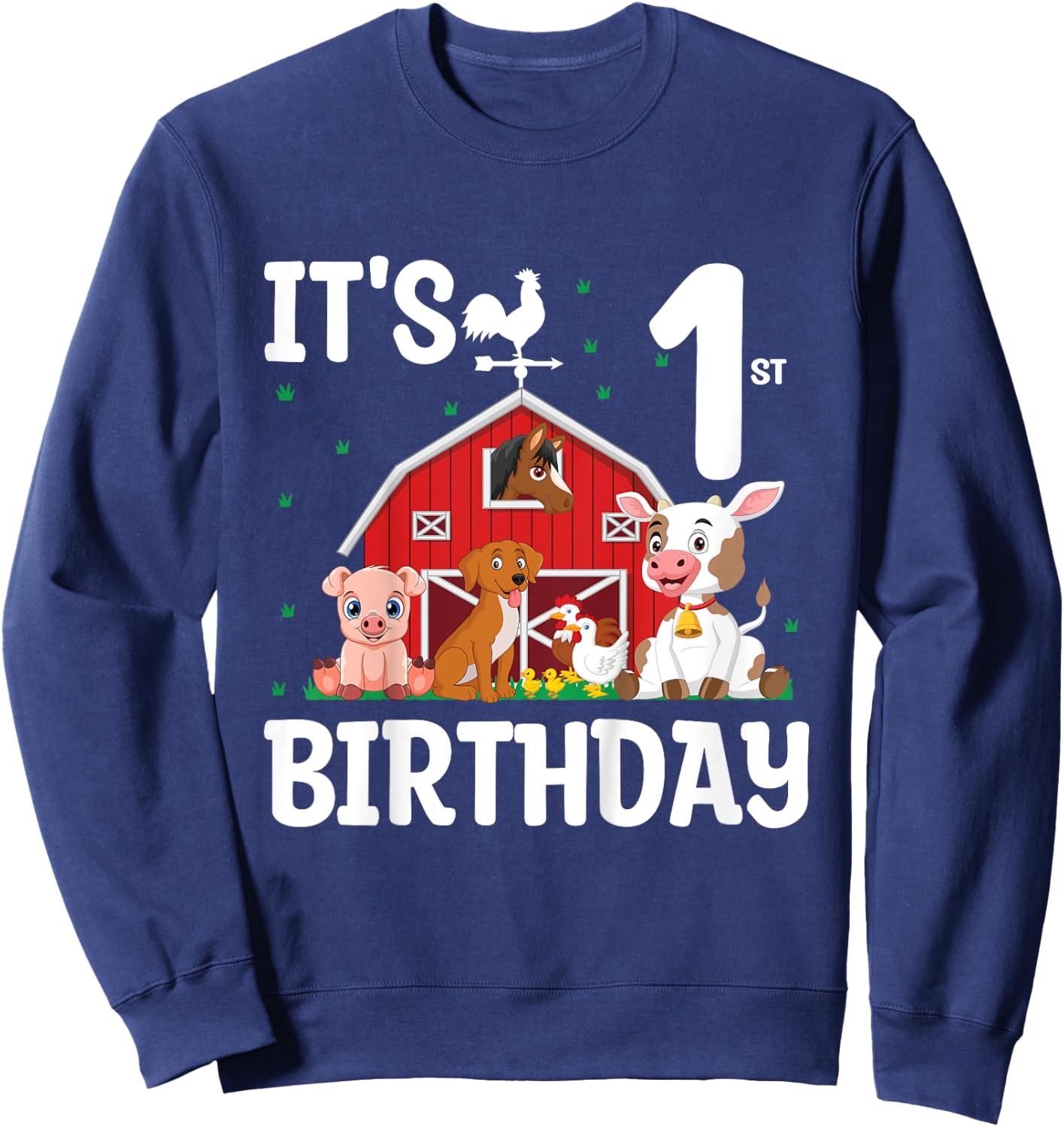 It's My 1st Birthday Farm Animal 1 Year Old Birthday Party Sweatshirt - Sweatshirt | Navy