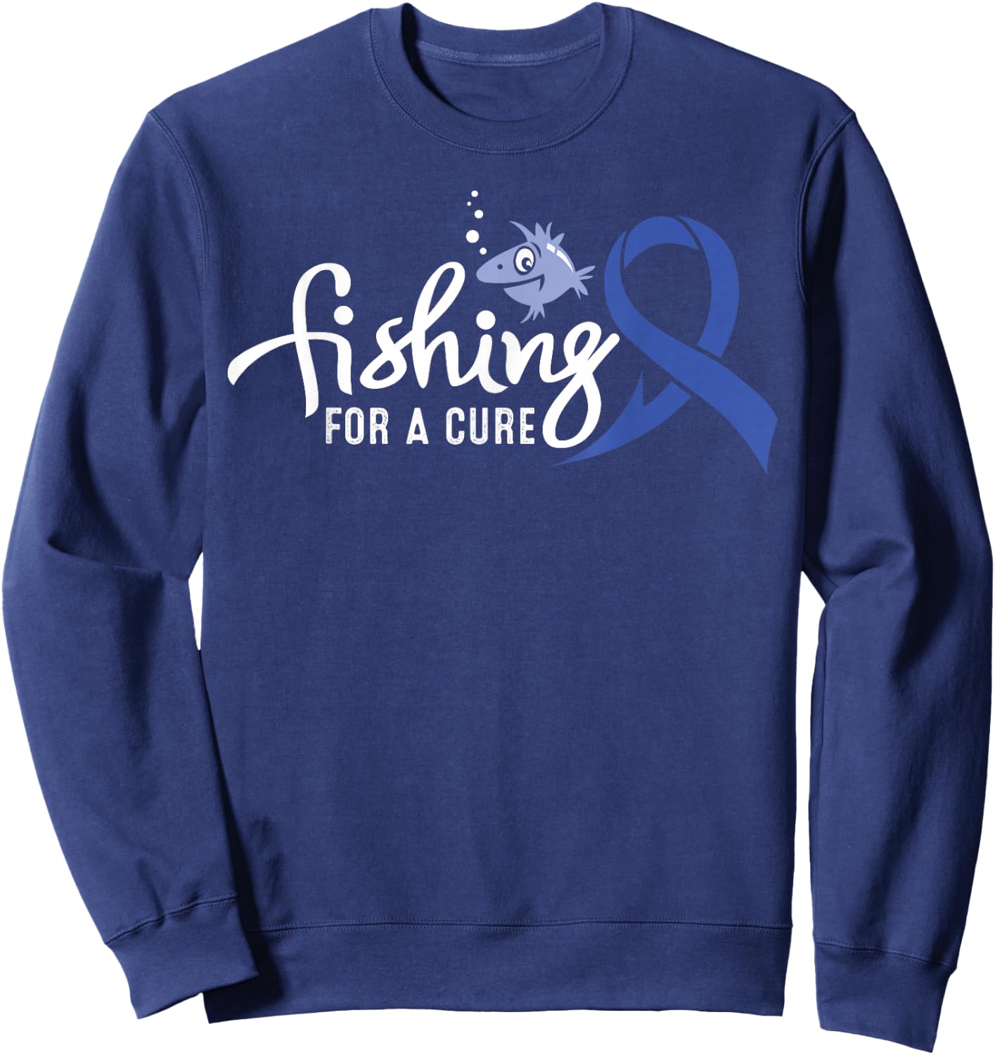 Fishing For Colon Cancer Awareness Supporter Ribbon Sweatshirt - Sweatshirt | Navy