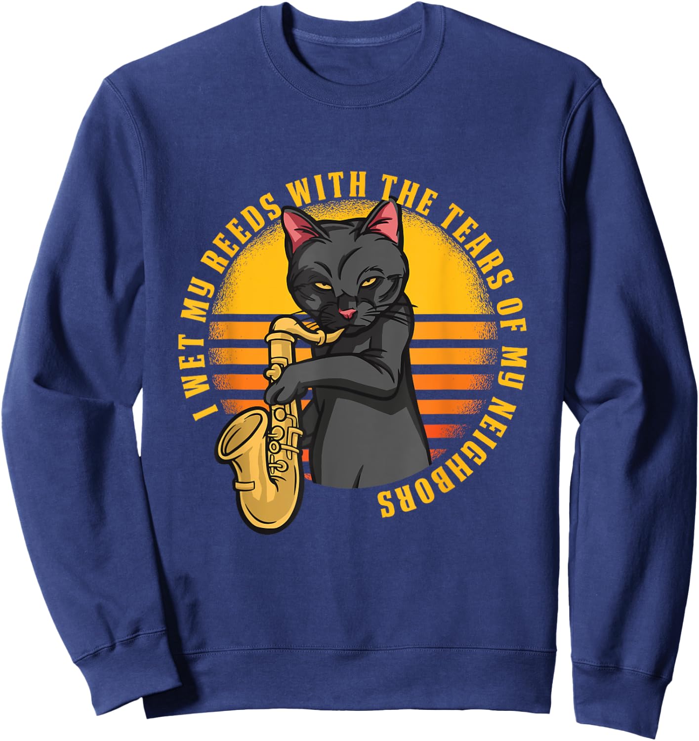 Funny Cat Plays Saxophone Women Girls Kids Sweatshirt - Sweatshirt | Navy