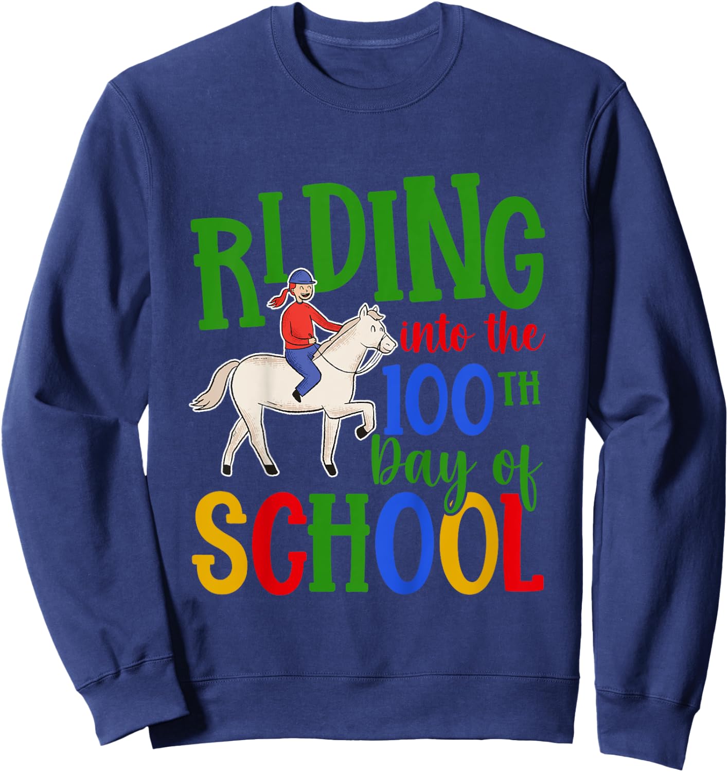 Girls 100 Days Of School Horse 100th Day Of School Sweatshirt - Sweatshirt | Navy