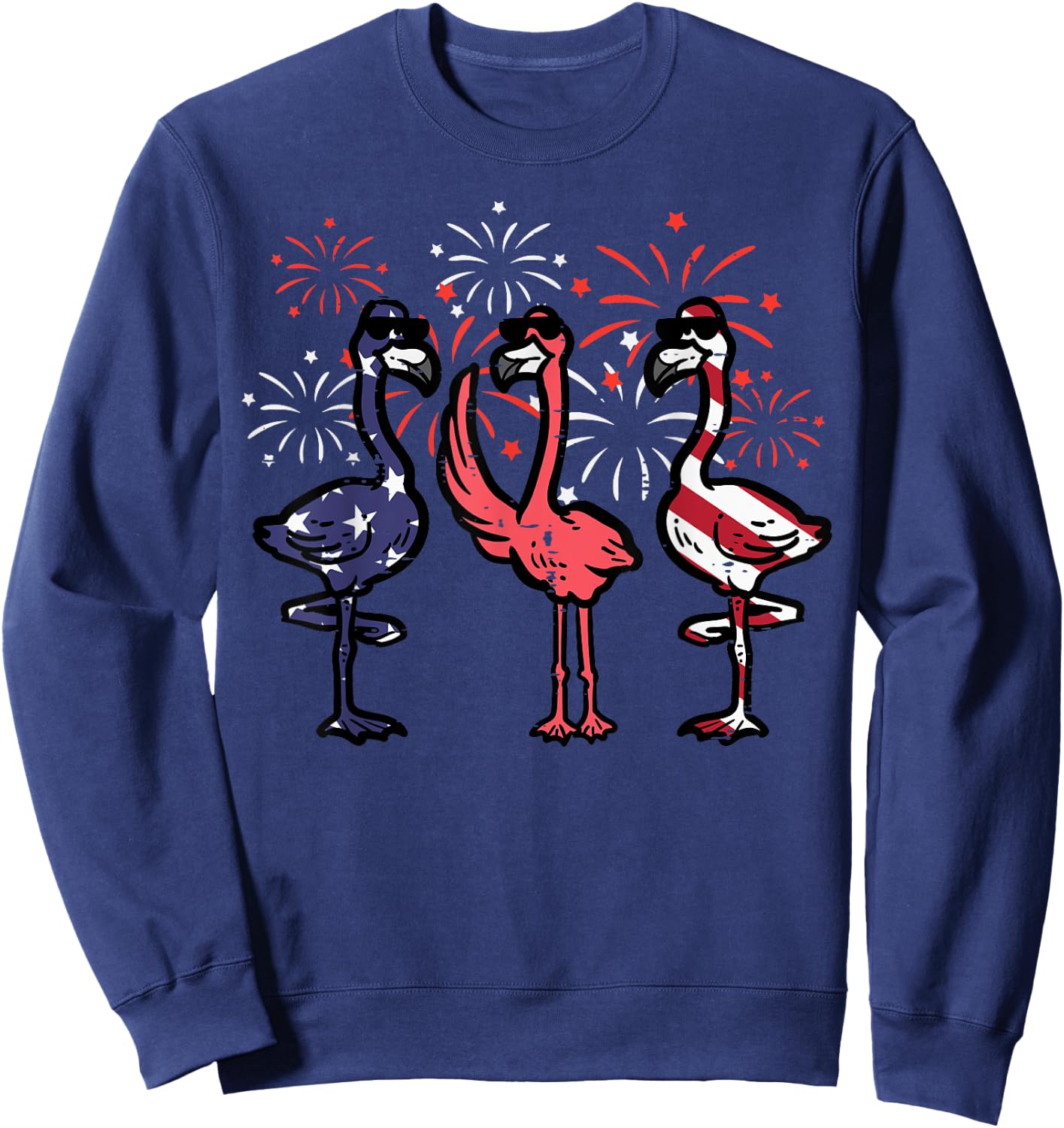 4th July American Flamingos US Flag Patriotic Men Women Kids Sweatshirt - Sweatshirt | Navy