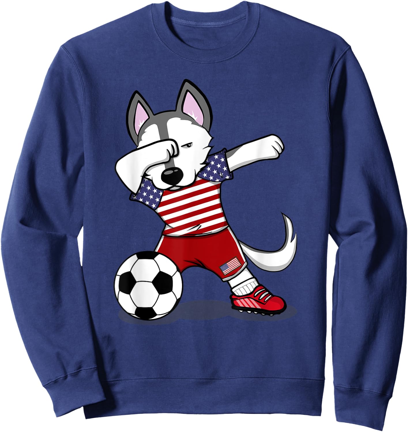 Dabbing Husky America Soccer Fans Jersey USA Flag Football Sweatshirt - Sweatshirt | Navy