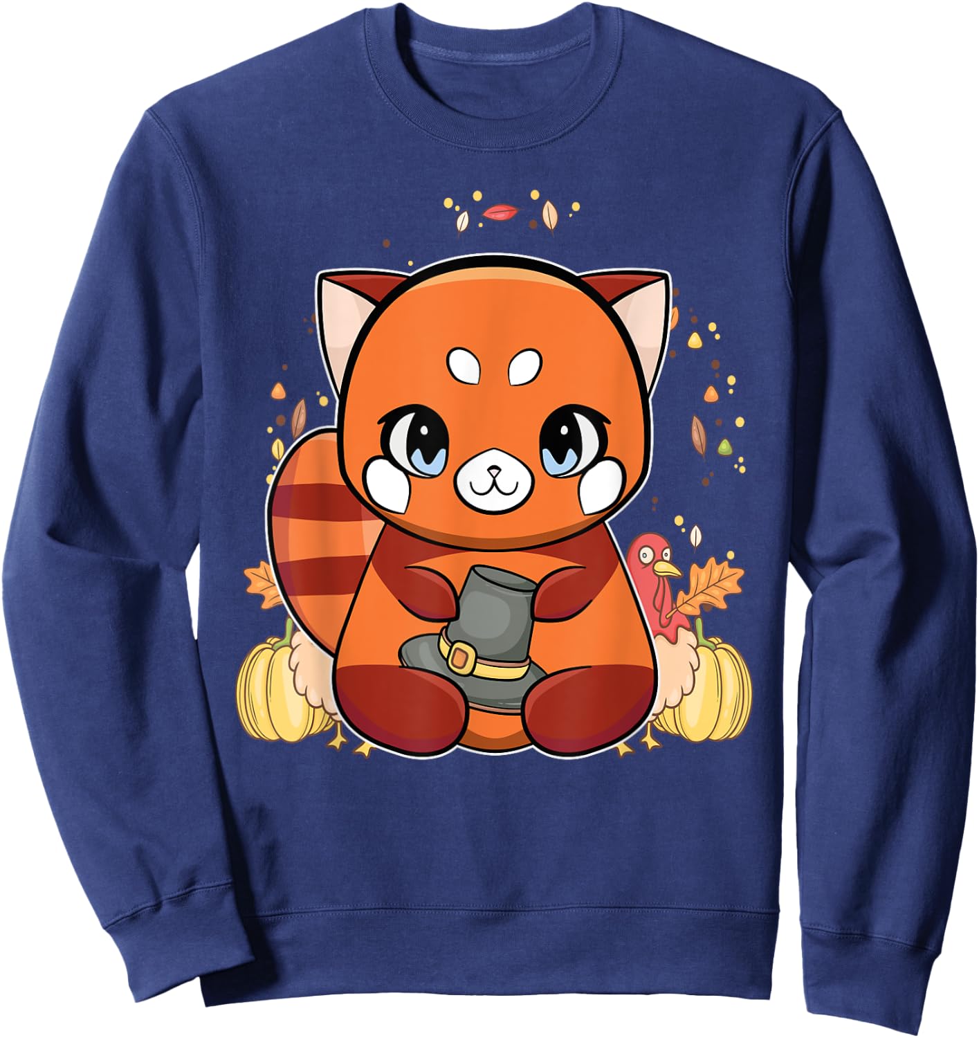 Red Panda With Hat Thanksgiving Sweatshirt - Sweatshirt | Navy