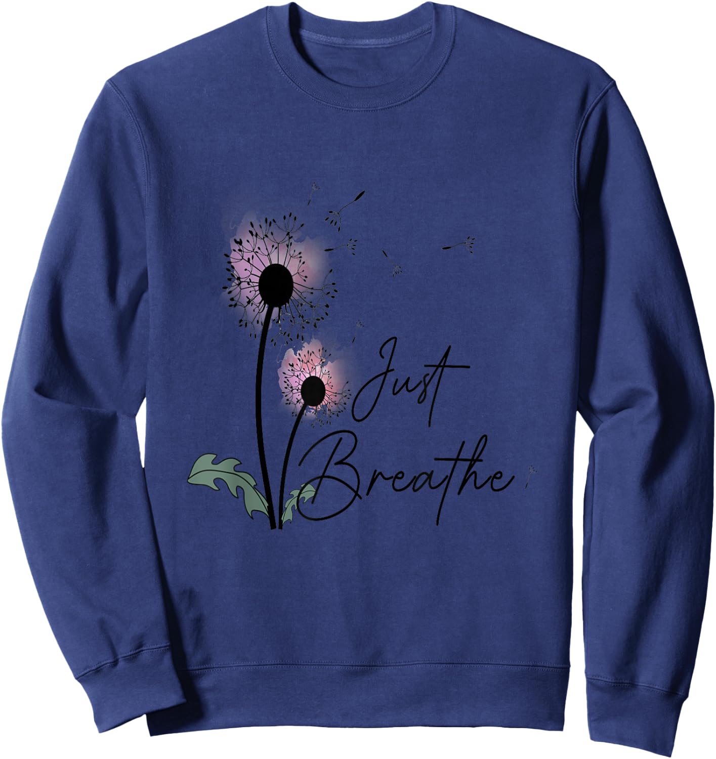 Dandelion Graphic Just Breathe Letter Print Inspirational Sweatshirt - Sweatshirt | Navy