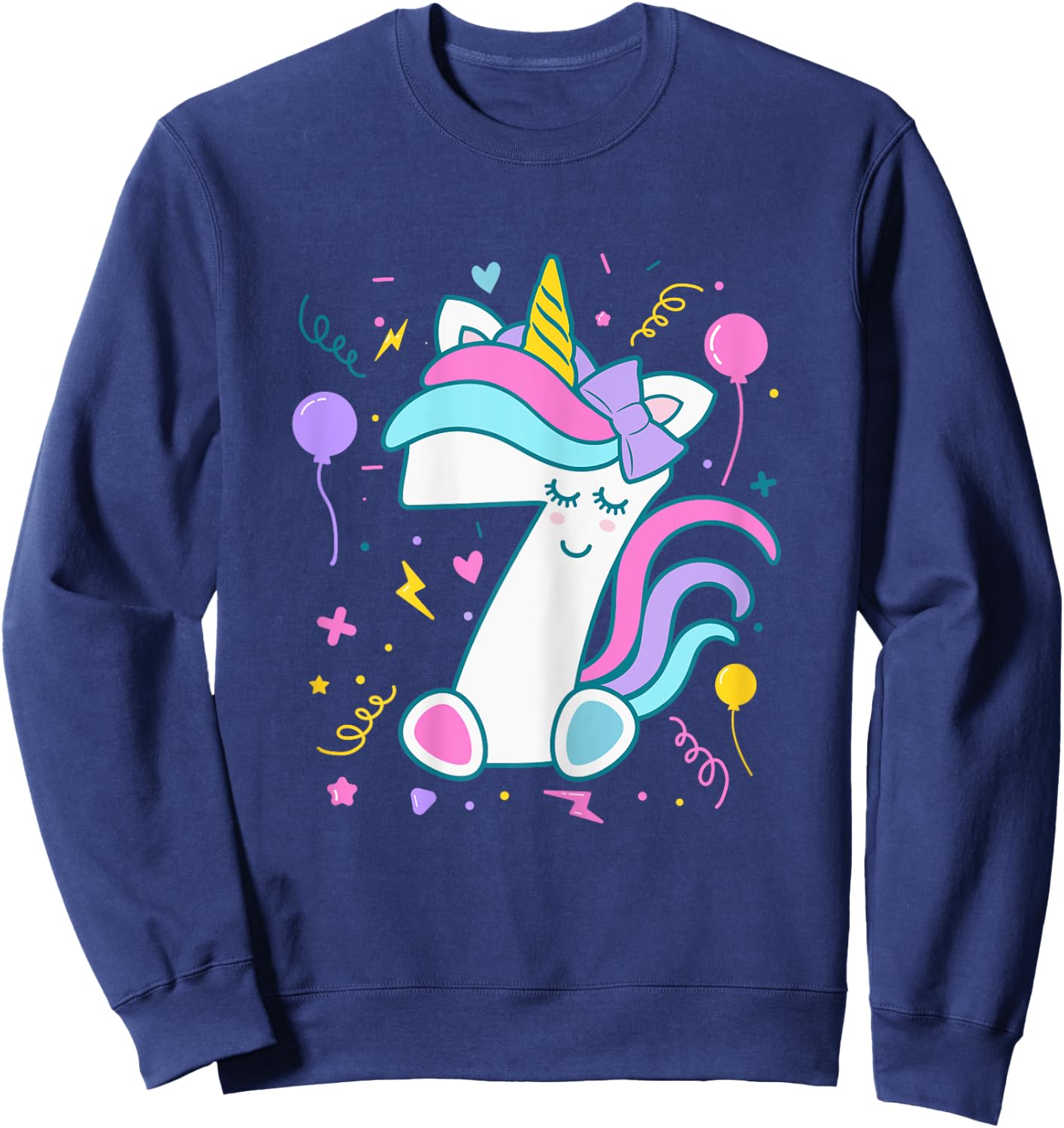 Unicorn 7th Birthday Number 7 Year Old Girl Birthday Sweatshirt - Sweatshirt | Navy