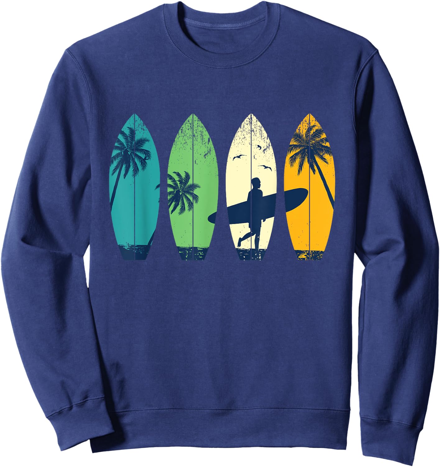 Retro Vintage Surfing Girl - Surfers Surfingboard Beach Wave Sweatshirt - Sweatshirt | Navy