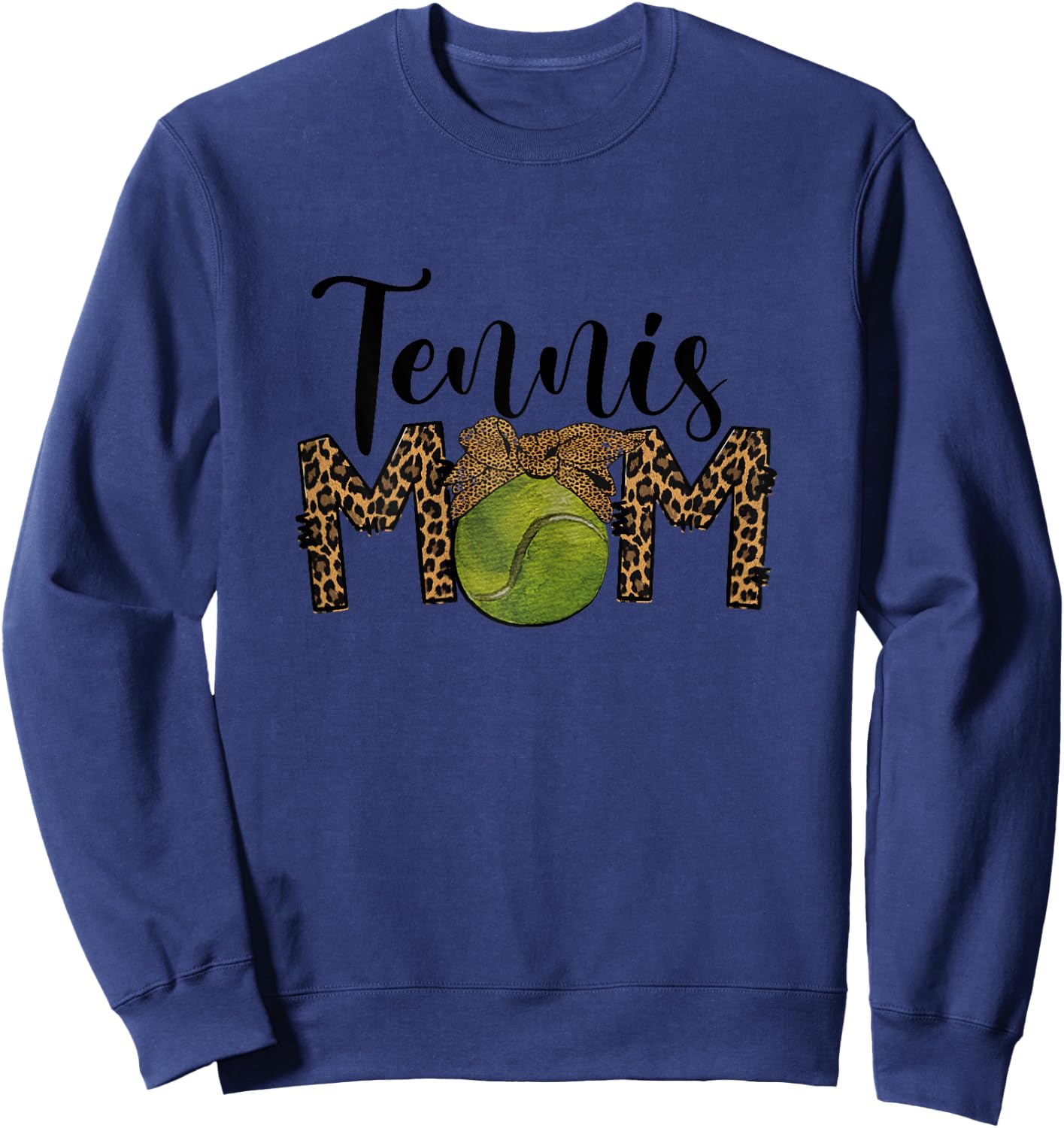 Tennis Mom Leopard Messy Bun Tennis Mothers Day 2024 Sweatshirt - Sweatshirt | Navy