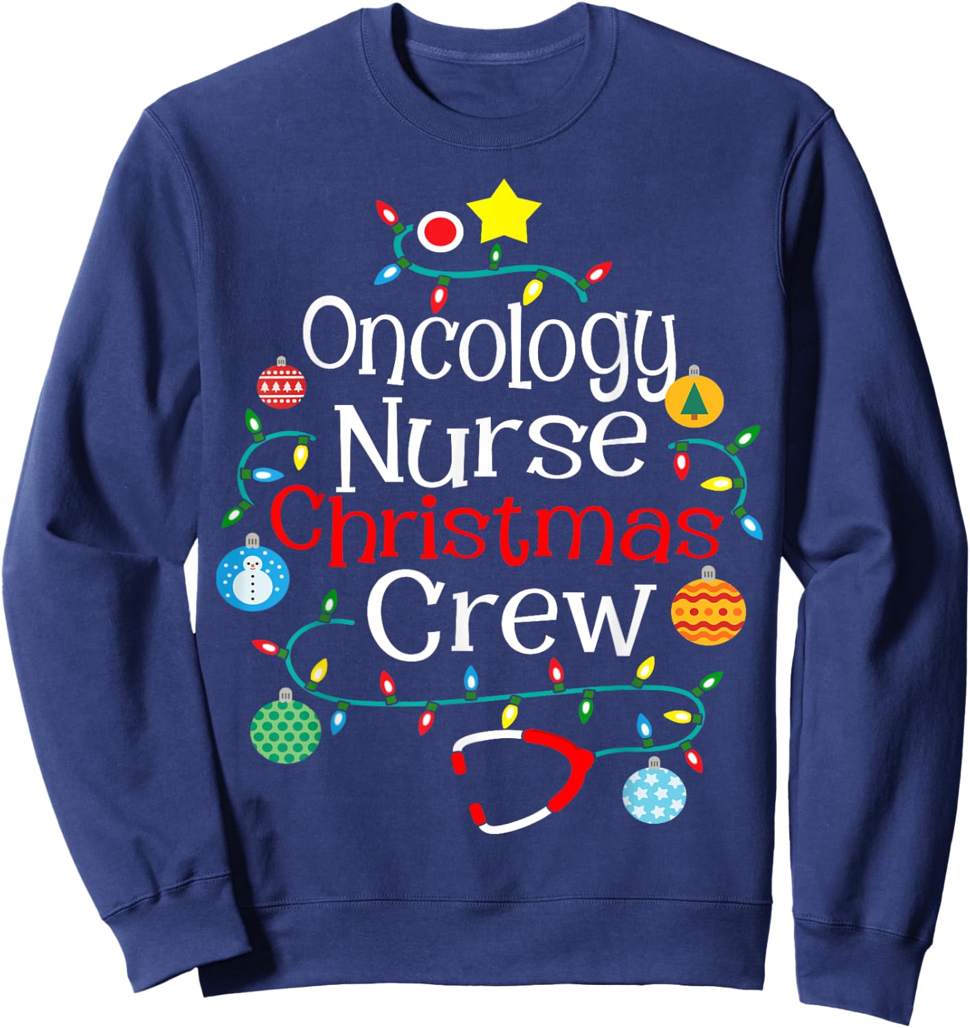 Oncology Nurse Christmas Crew Women's Black Short Sleeve Small Sweatshirt - Sweatshirt | Navy