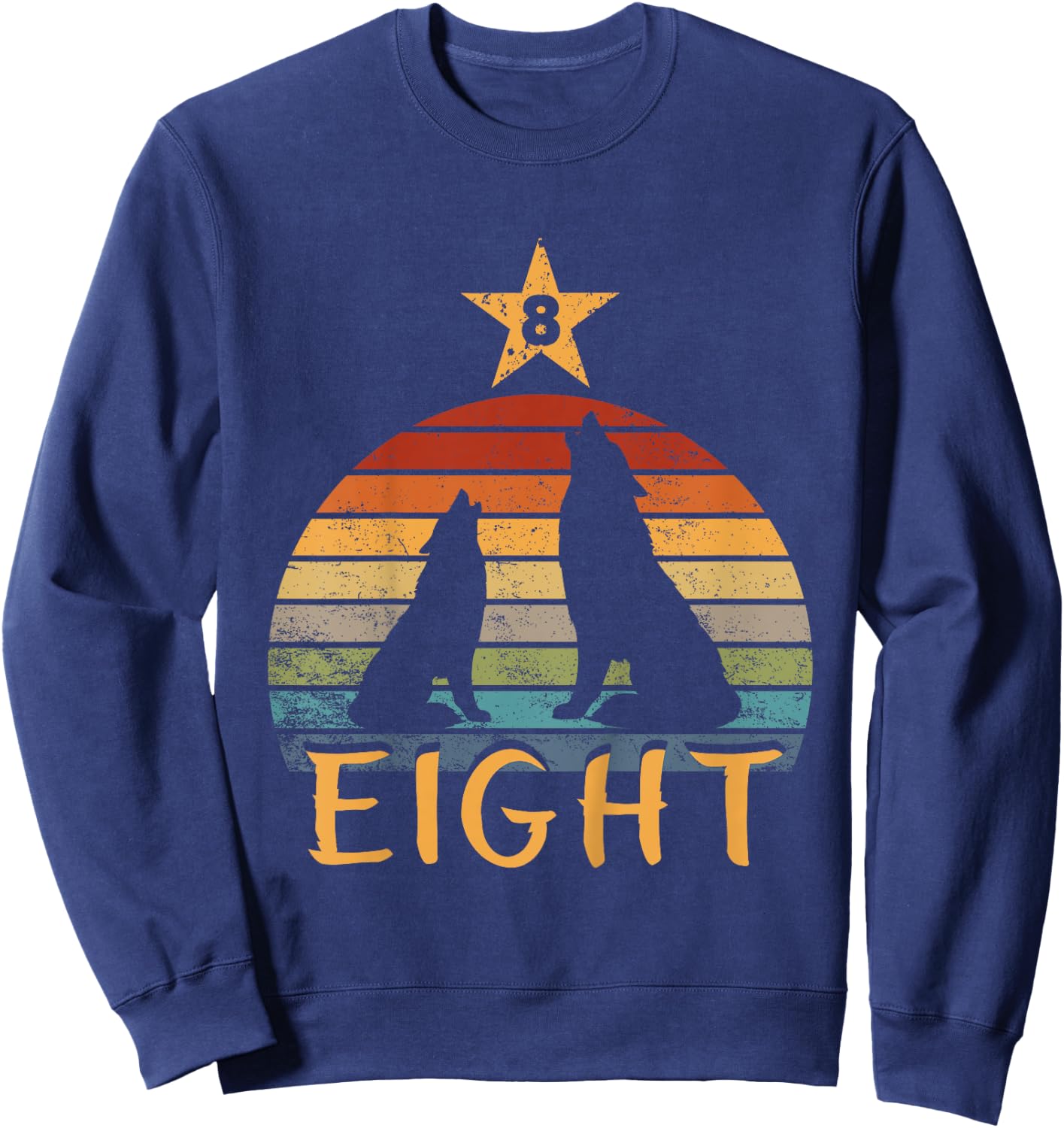 Kids Wolf Birthday 8 Year Old Eighth Wolf 8th Birthday Boy Girl Sweatshirt - Sweatshirt | Navy