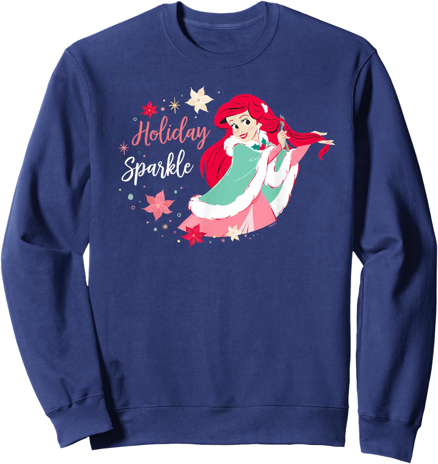 Disney Princess Ariel Mermaid Christmas Holiday Sparkle Sweatshirt - Sweatshirt | Navy