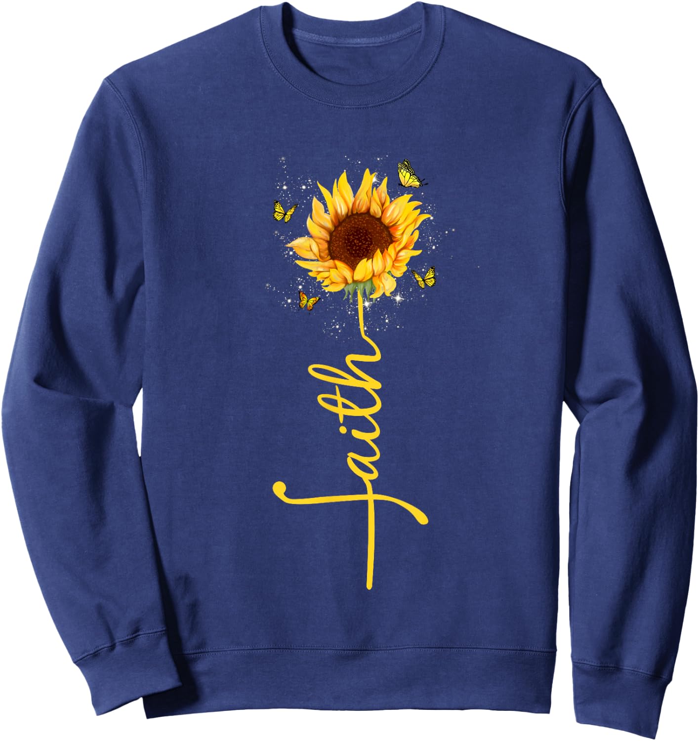 Faith Cross Sunflower Butterflies Flowers Christians Flora Sweatshirt - Sweatshirt | Navy
