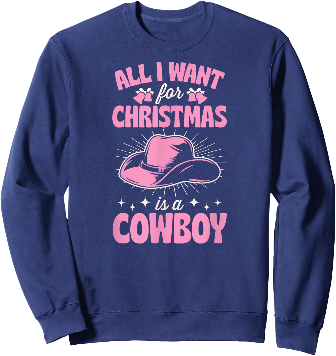 Cute Matching Family Merry Christmas Party Supply Women's 3X-Large Black Short Sleeve Cotton 60% Polyester 40% Holiday Themed Cowboy Sweatshirt - Sweatshirt | Navy