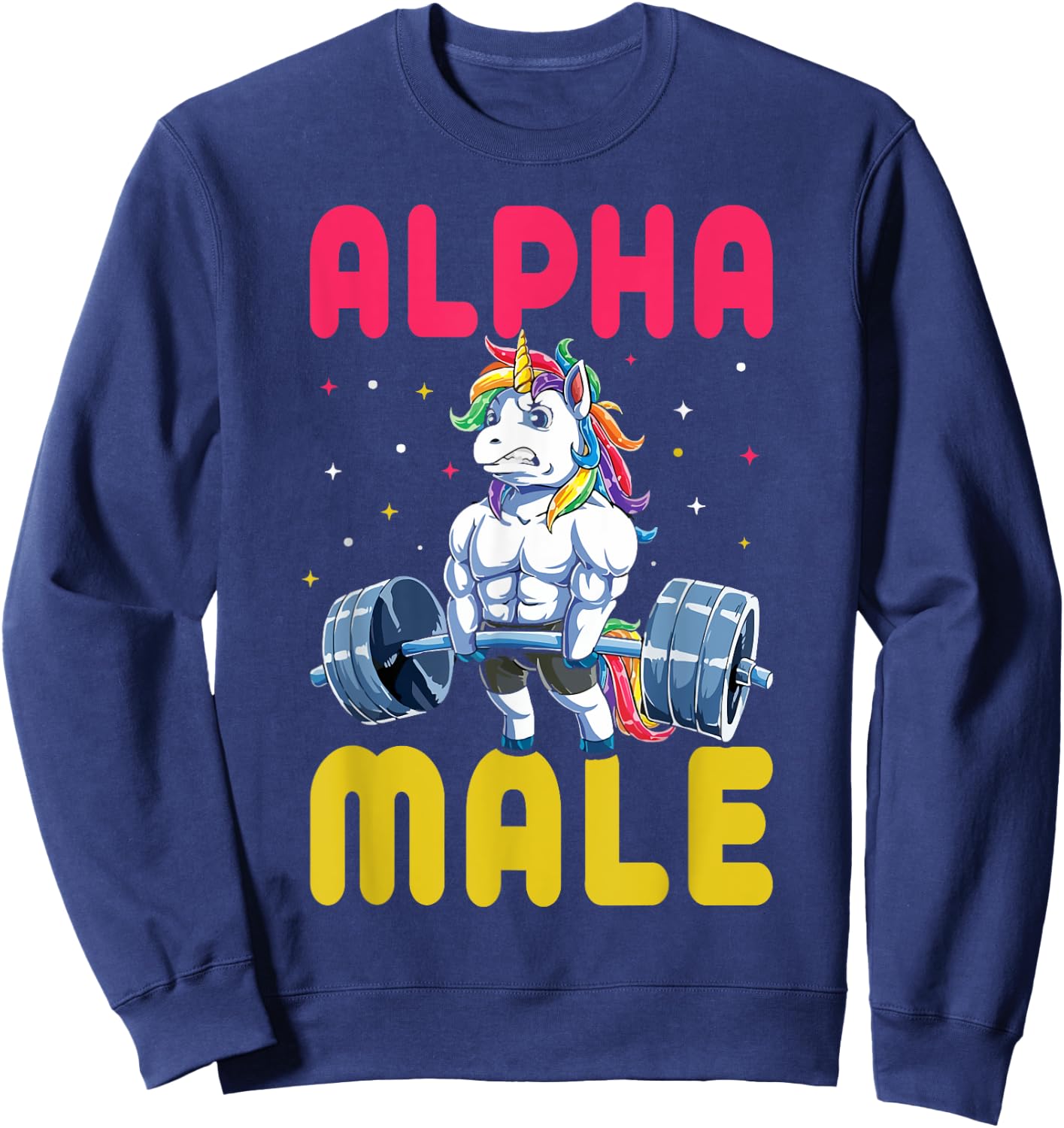 Alpha Male Men Unicorn Funny Weightlifting Workout Gym Sweatshirt - Sweatshirt | Navy