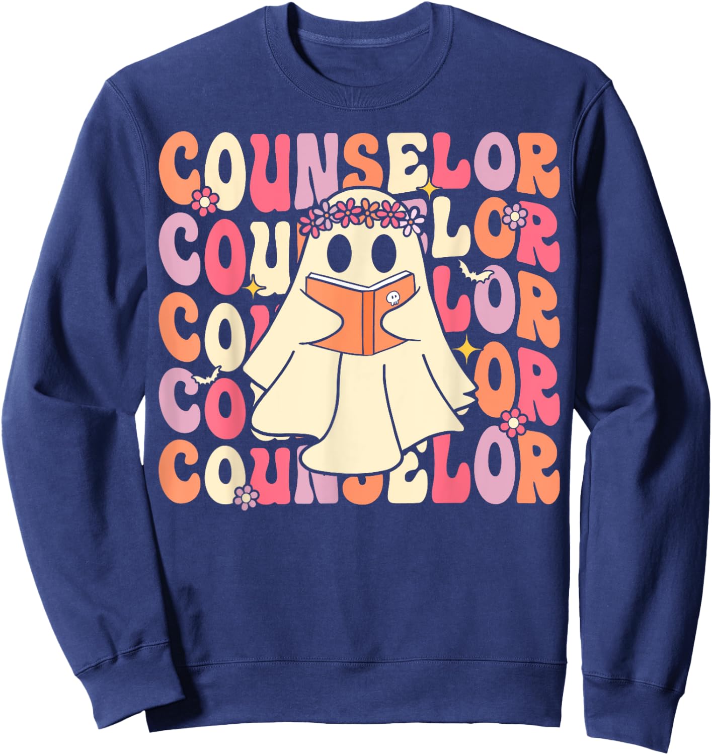 Groovy Halloween School Counselor Retro Ghost Counselor Sweatshirt - Sweatshirt | Navy