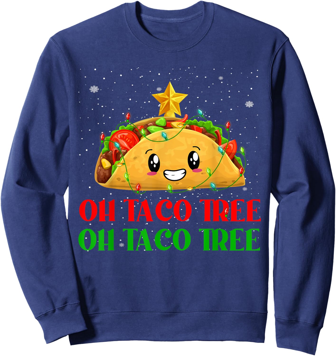 Funny Oh Taco Tree Mexican Tacos Christmas Tree Lights Xmas Sweatshirt - Sweatshirt | Navy