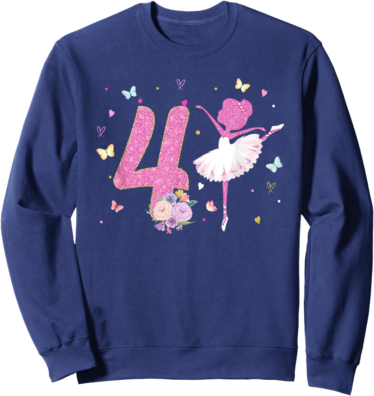 4th Birthday Girl Outfit Ballerina Dancer Ballet Tutu Girls Sweatshirt - Sweatshirt | Navy