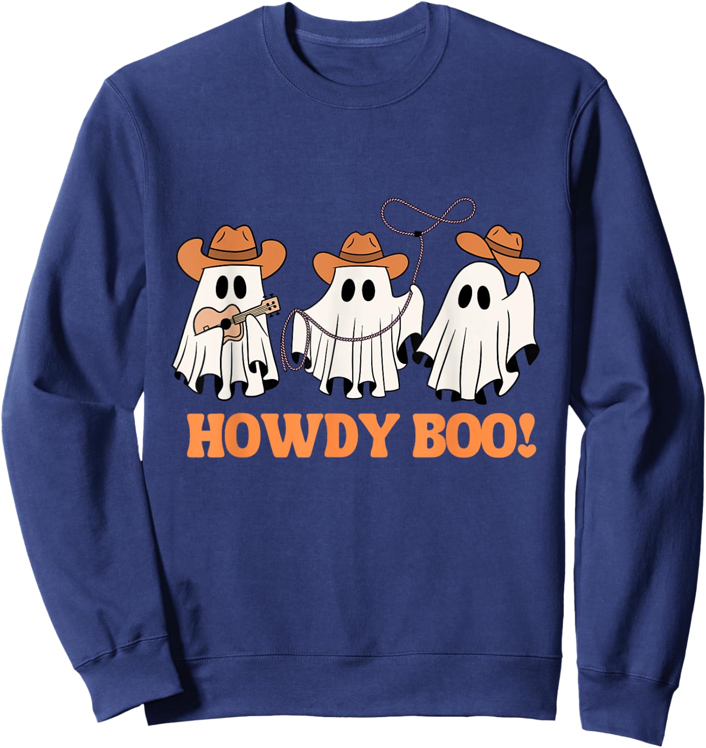 Western Halloween Cowboy Ghost Howdy Boo Funny Retro Sweatshirt - Sweatshirt | Navy