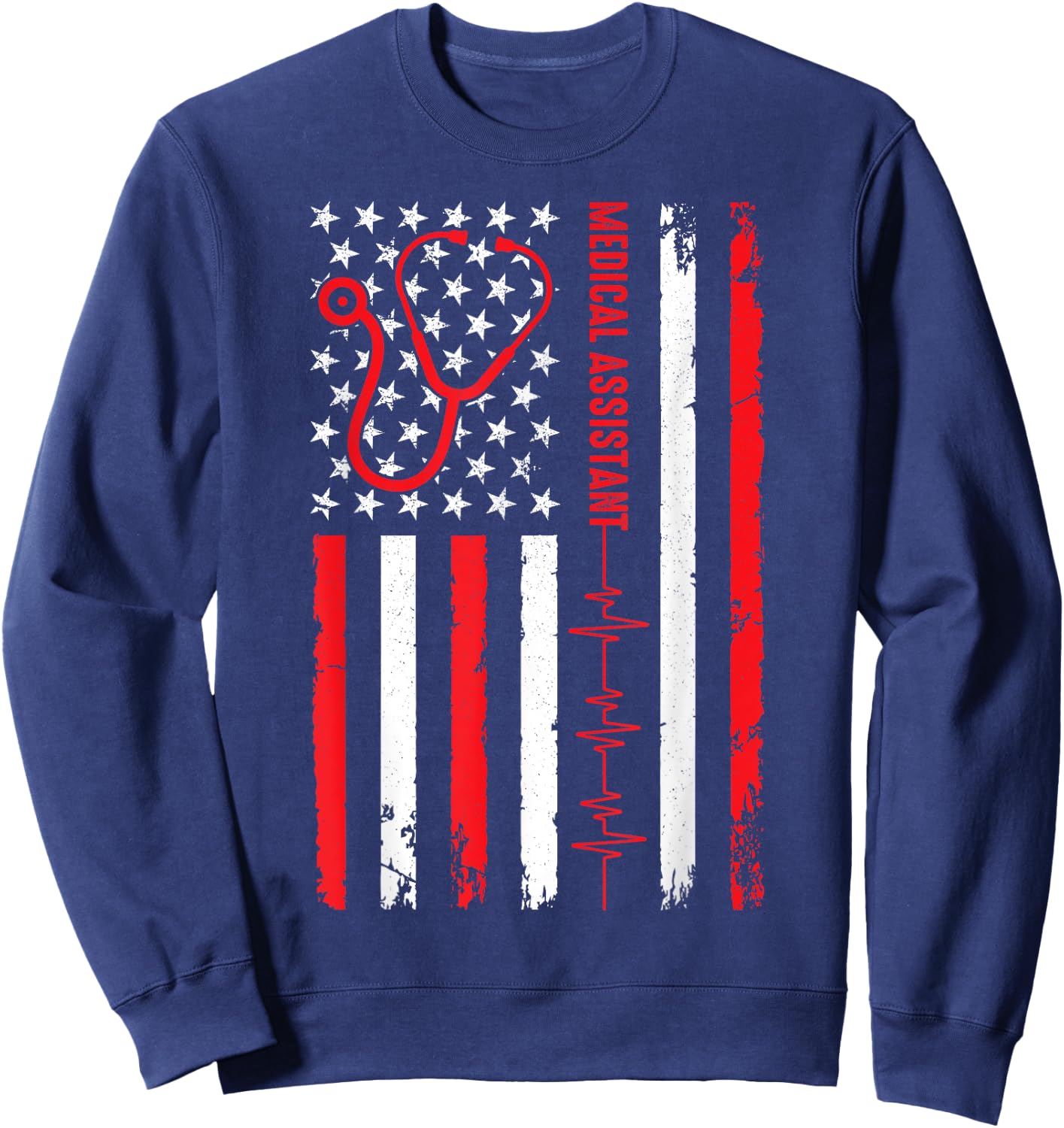 Patriotic Medical Assistant American Flag Nurse Heart Sweatshirt - Sweatshirt | Navy