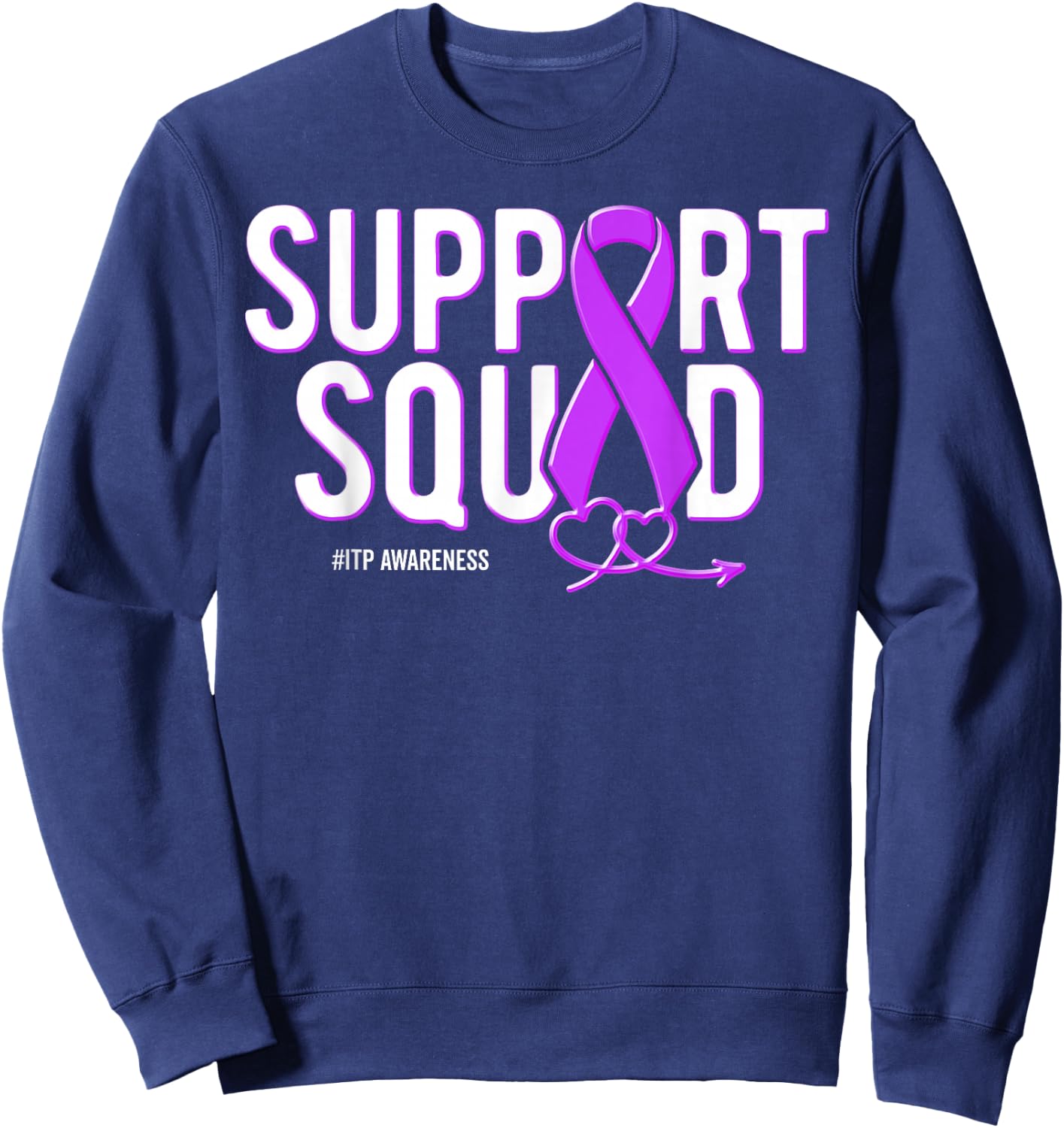 Support Squad ITP Awareness Purple Ribbon Heart Sweatshirt - Sweatshirt | Navy